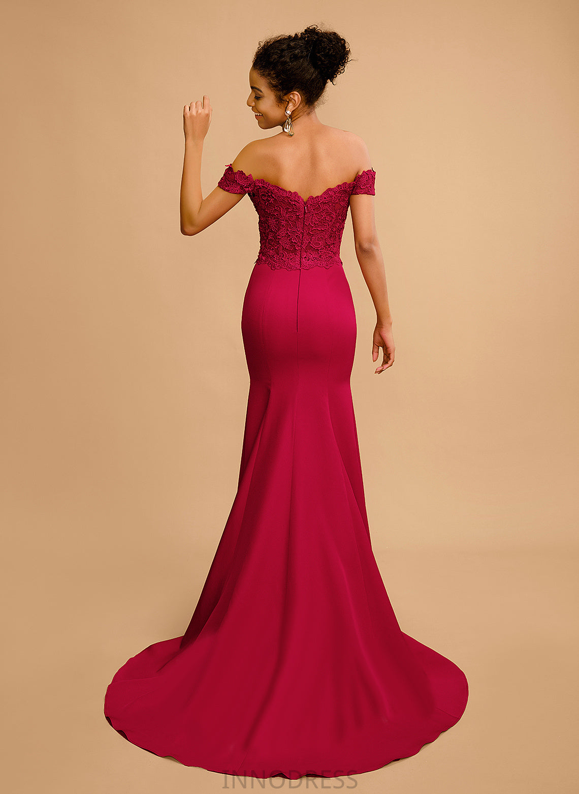 Lace With Stretch Crepe Floor-Length Sequins Prom Dresses Off-the-Shoulder Cheyanne Trumpet/Mermaid