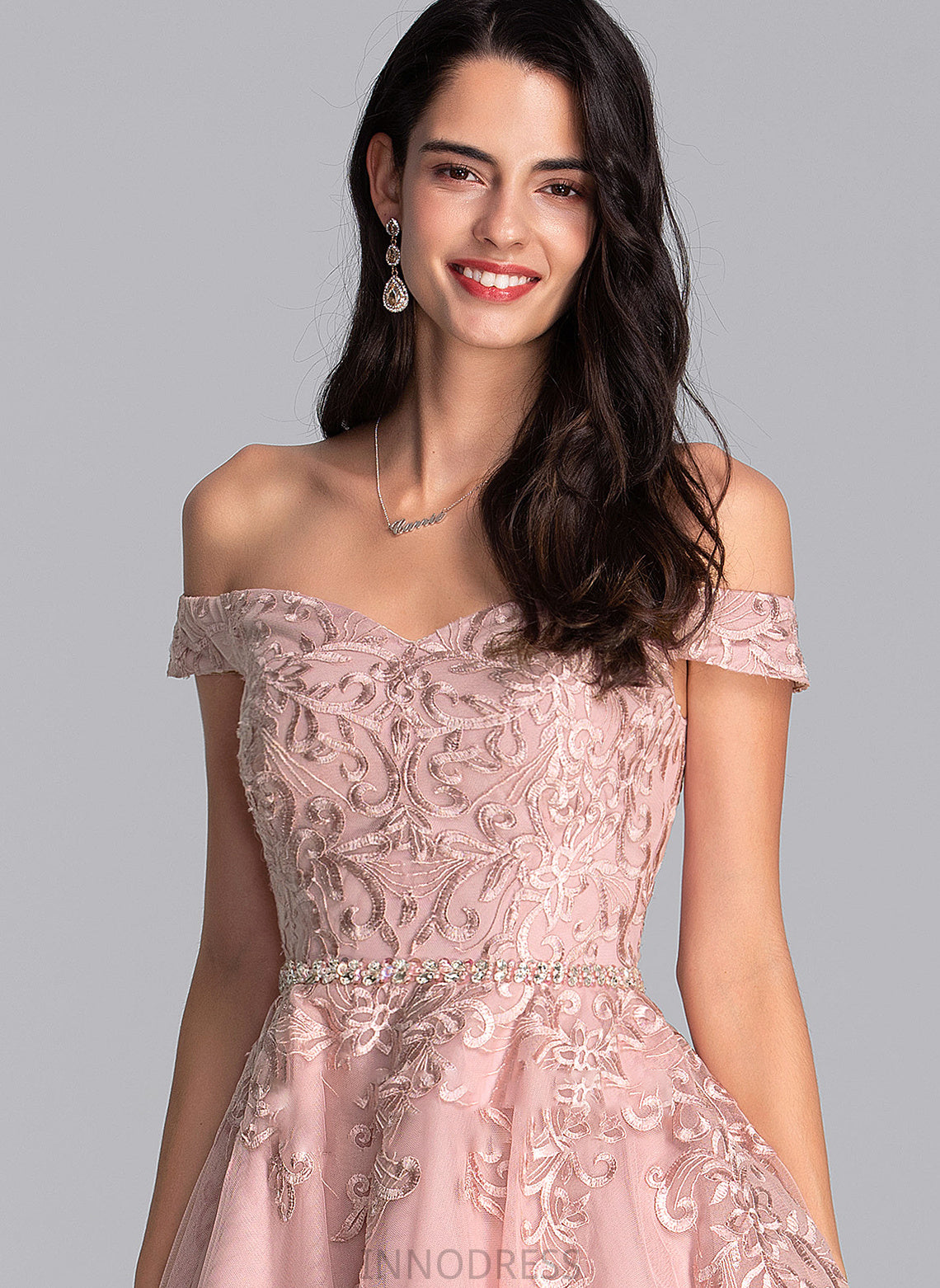 Tulle Prom Dresses Short/Mini Sequins Off-the-Shoulder With Abigayle Beading A-Line