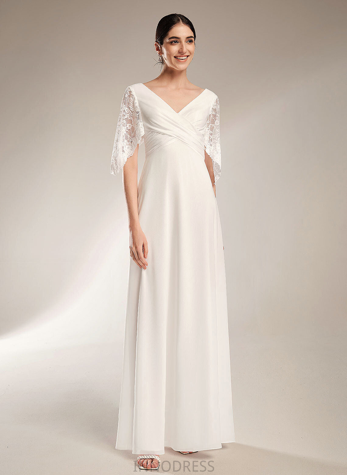 Sheath/Column Dress Floor-Length Wedding Dresses V-neck With Lace Wedding Rose