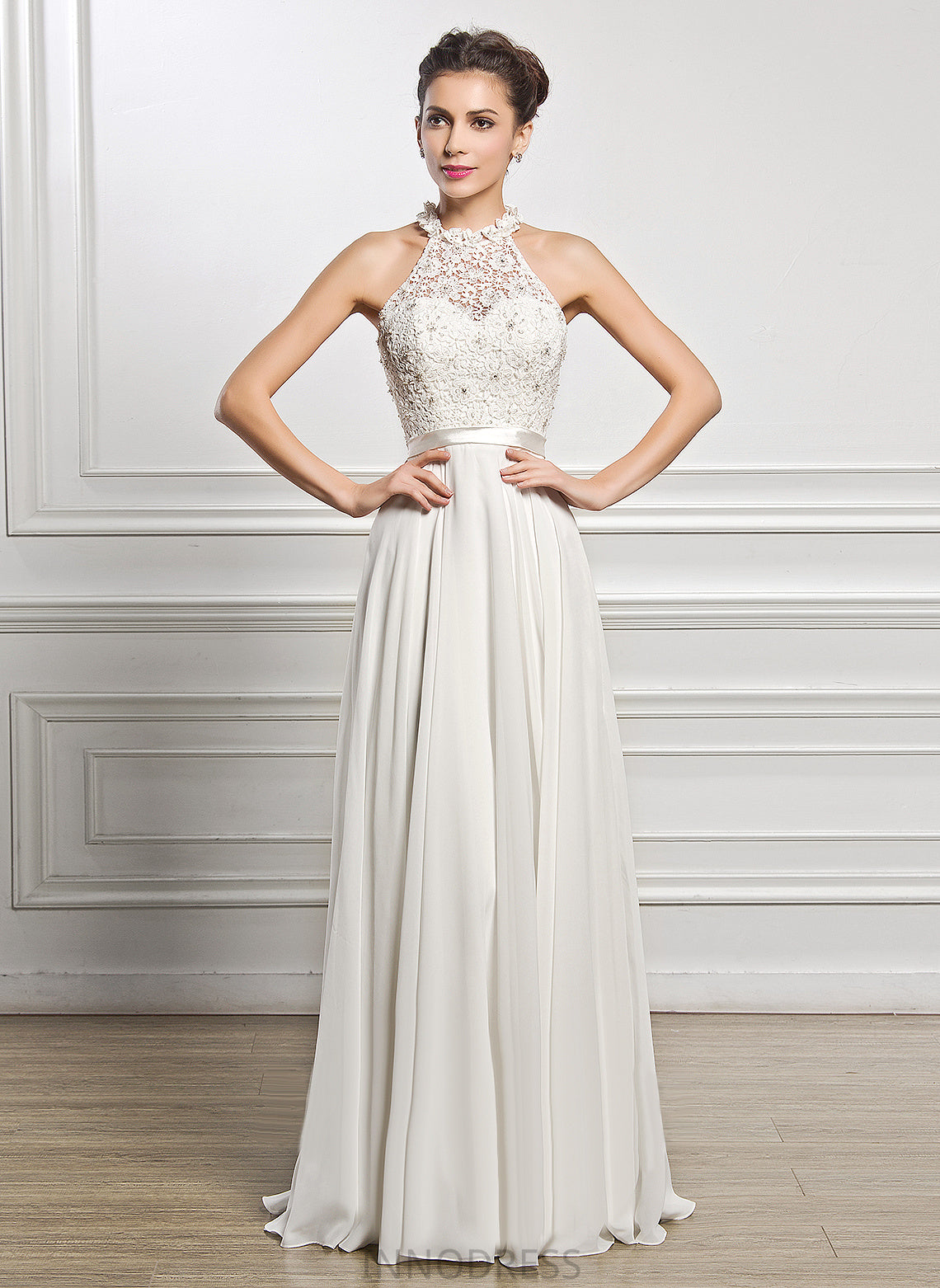 Floor-Length Dress Beading With Sequins A-Line Lace Chiffon Wedding Dresses Wedding Jaida