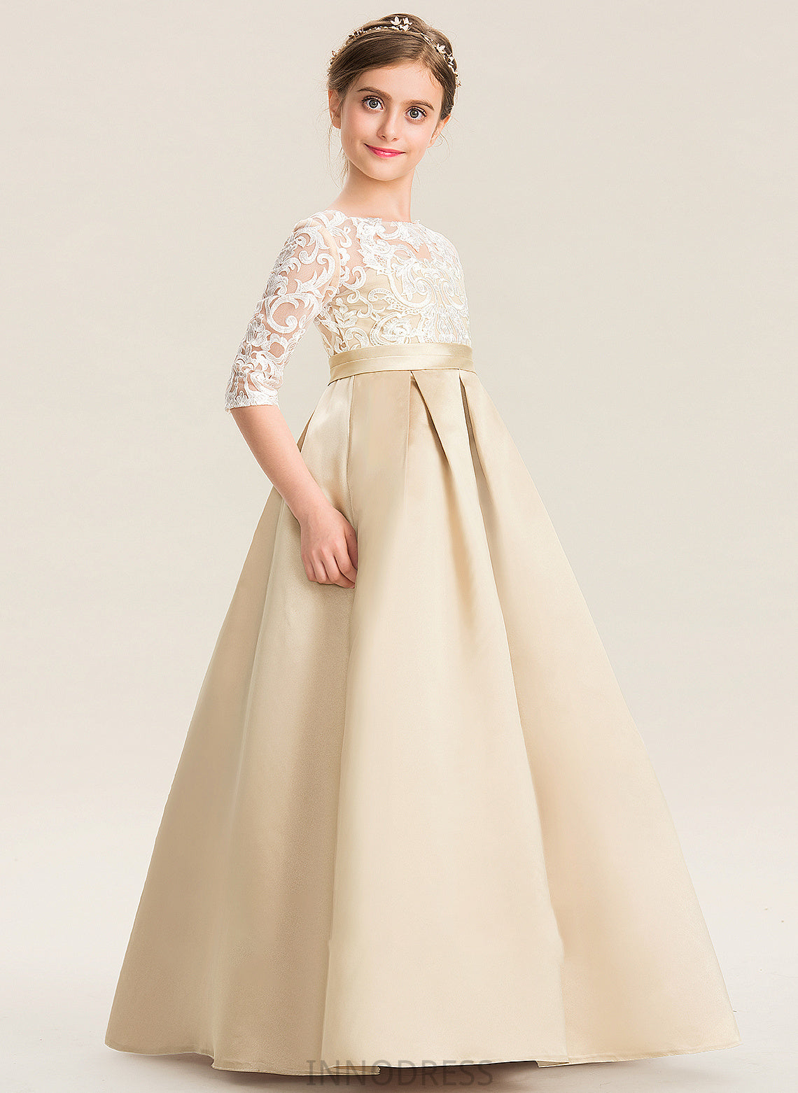 Neck Floor-Length Junior Bridesmaid Dresses Lace Scoop Kylie Ball-Gown/Princess Satin