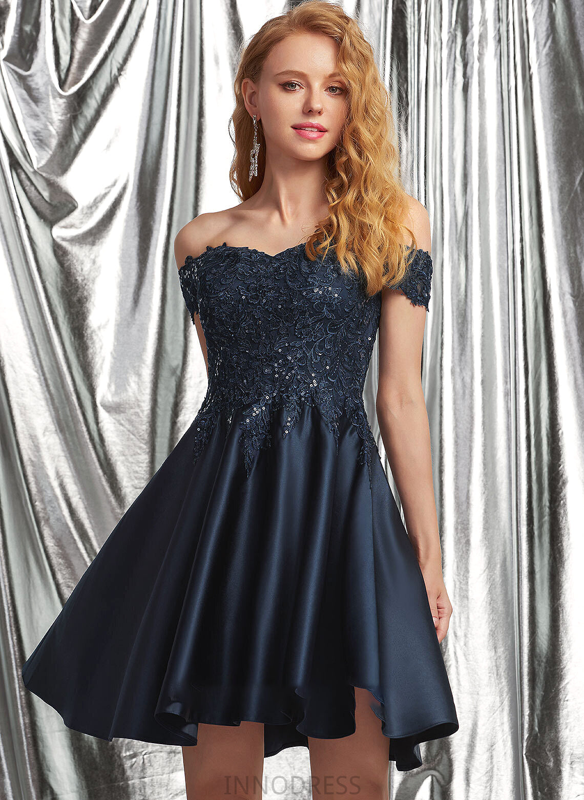 Prom Dresses Sequins With Satin Off-the-Shoulder Ana Lace Short/Mini A-Line