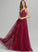 Sequins With A-Line V-neck Floor-Length Prom Dresses Maia Beading Tulle