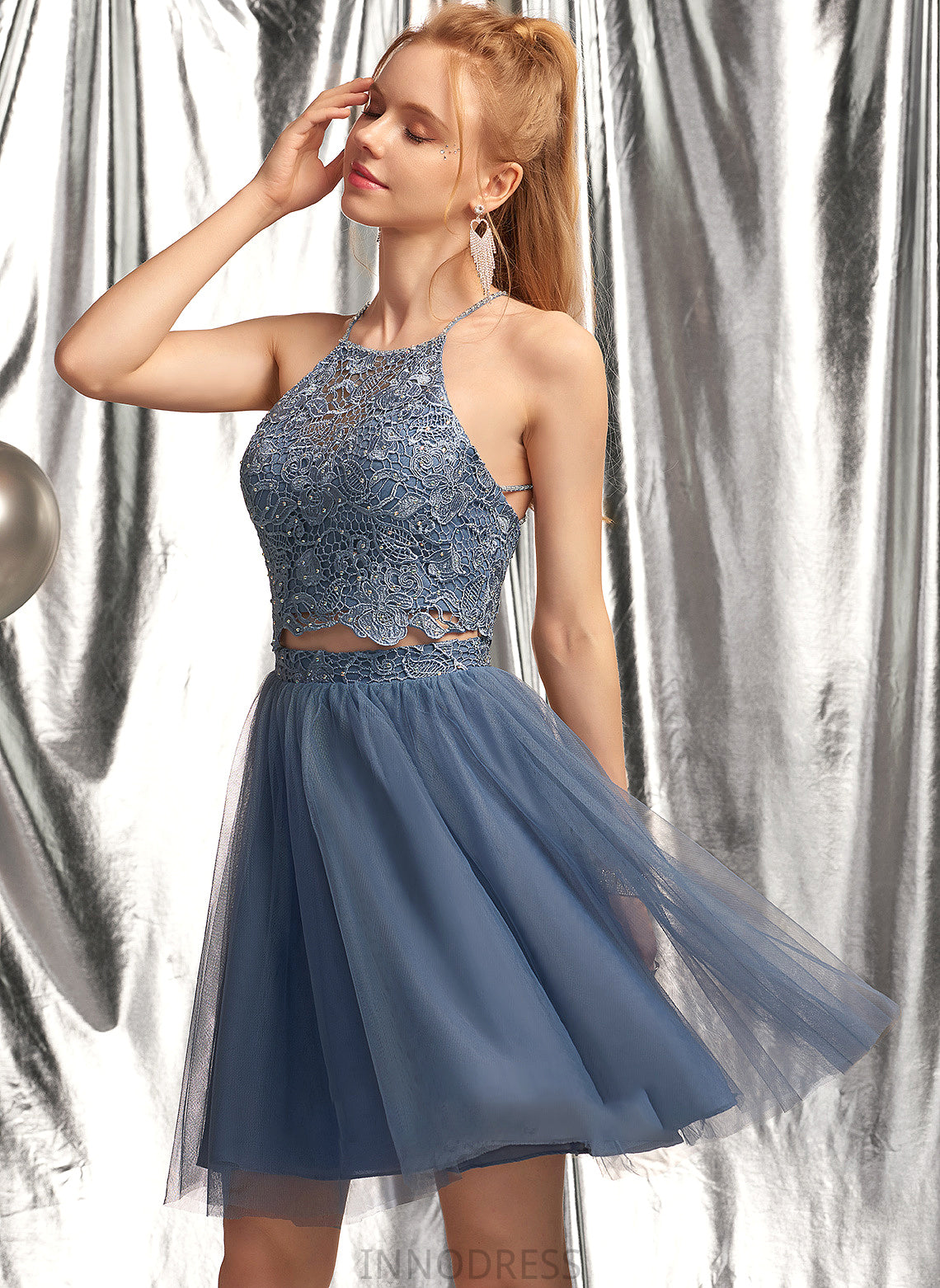 Tulle Beading Prom Dresses Azaria With Scoop Sequins A-Line Neck Short/Mini