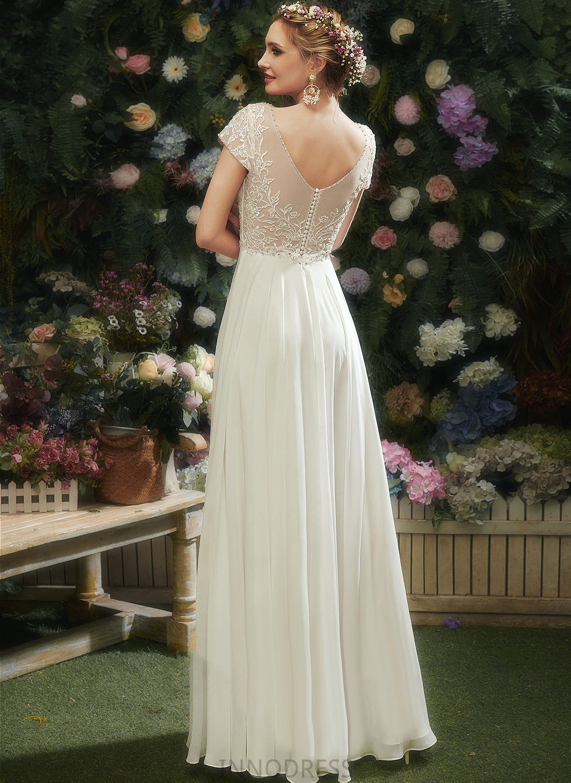 Lace With Dress A-Line Wedding Dresses Floor-Length V-neck Beading Chiffon Sequins Wedding Sophronia