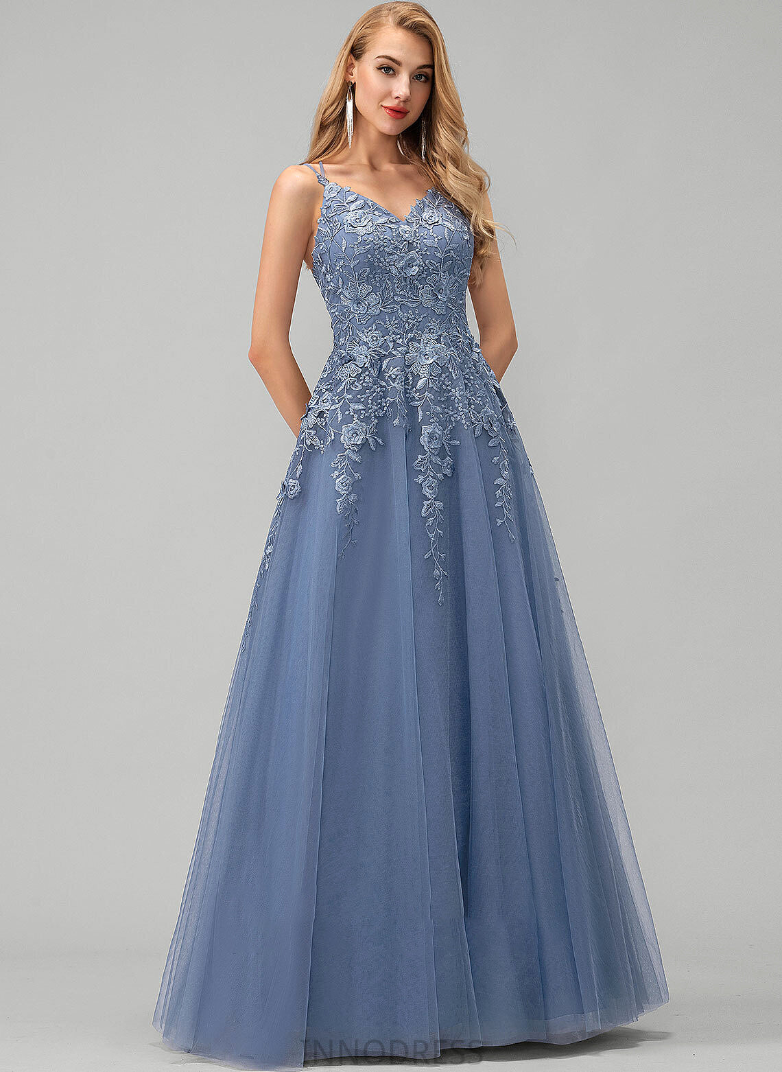 V-neck With Keira Lace Prom Dresses Floor-Length Ball-Gown/Princess Tulle