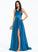 One-Shoulder Satin Train Sweep With A-Line Kaelyn Prom Dresses Split Front