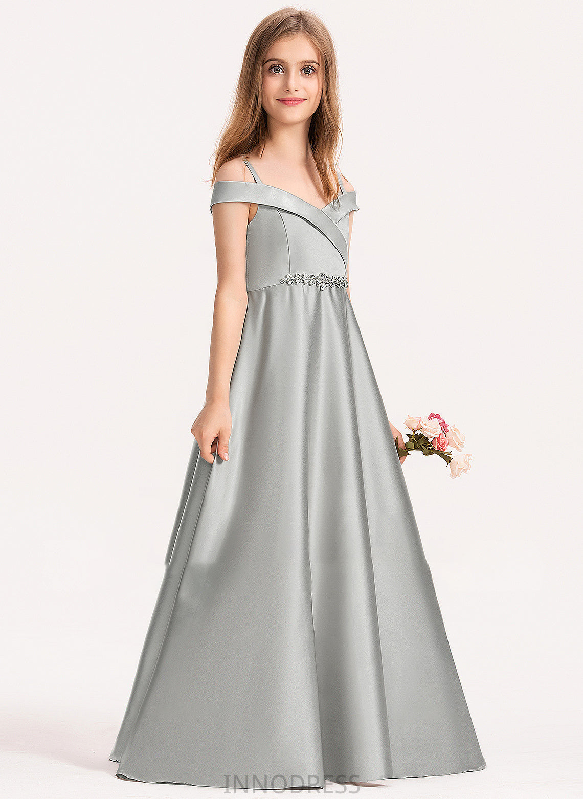 Off-the-Shoulder Satin Junior Bridesmaid Dresses Floor-Length Ball-Gown/Princess Cristina