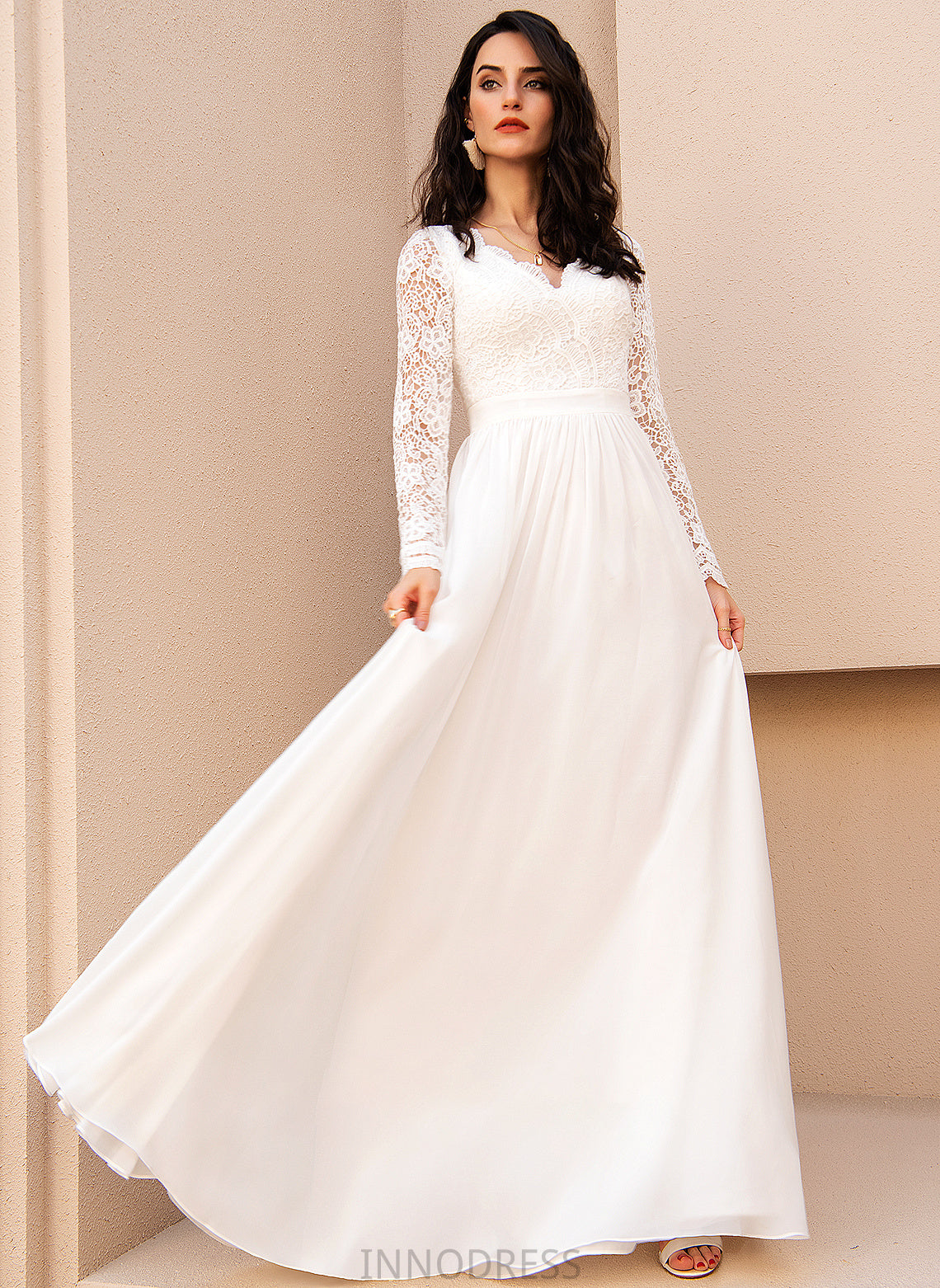 Wedding Floor-Length Dress Wedding Dresses With A-Line Aaliyah Lace V-neck Chiffon