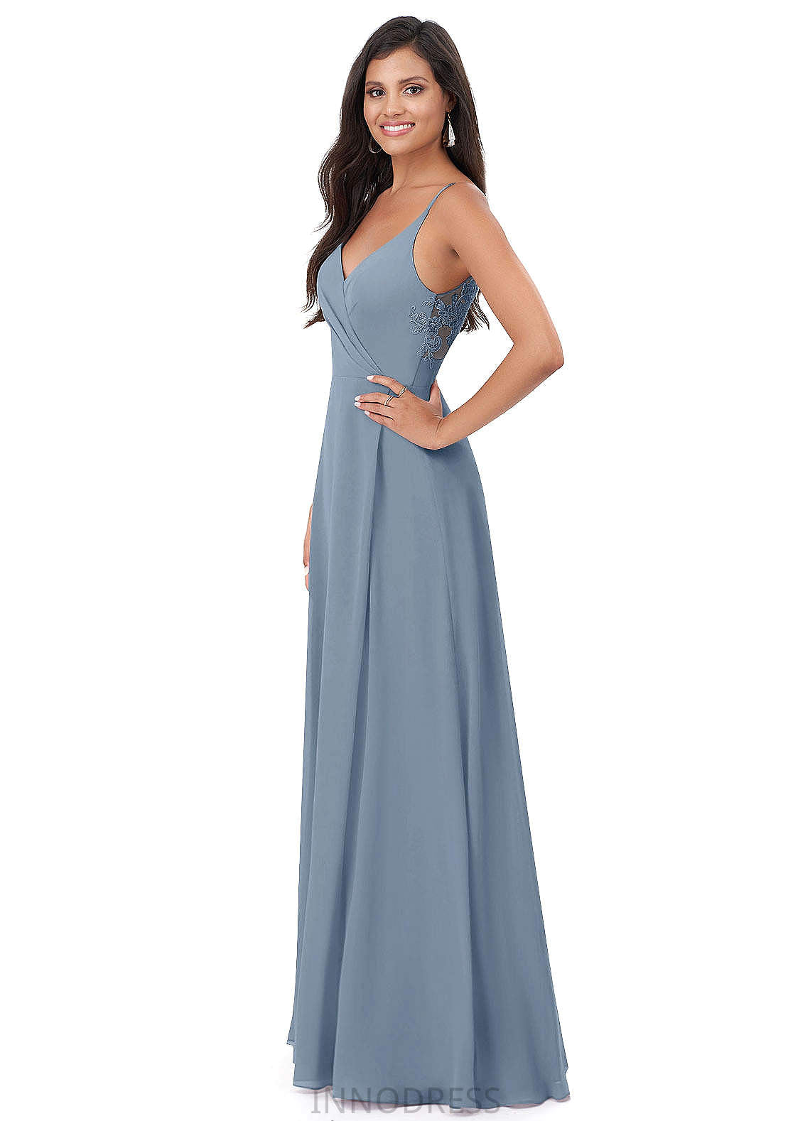 Elaina Floor Length V-Neck Natural Waist A-Line/Princess Sleeveless Bridesmaid Dresses