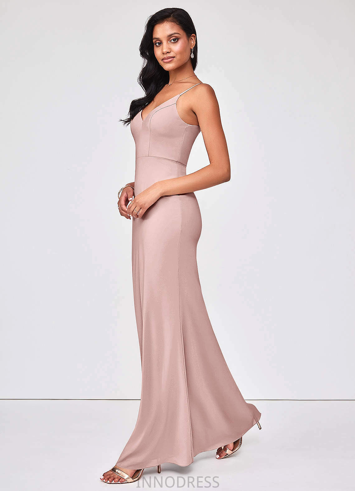 Mercedes Spaghetti Staps A-Line/Princess Floor Length Natural Waist Sleeveless Bridesmaid Dresses