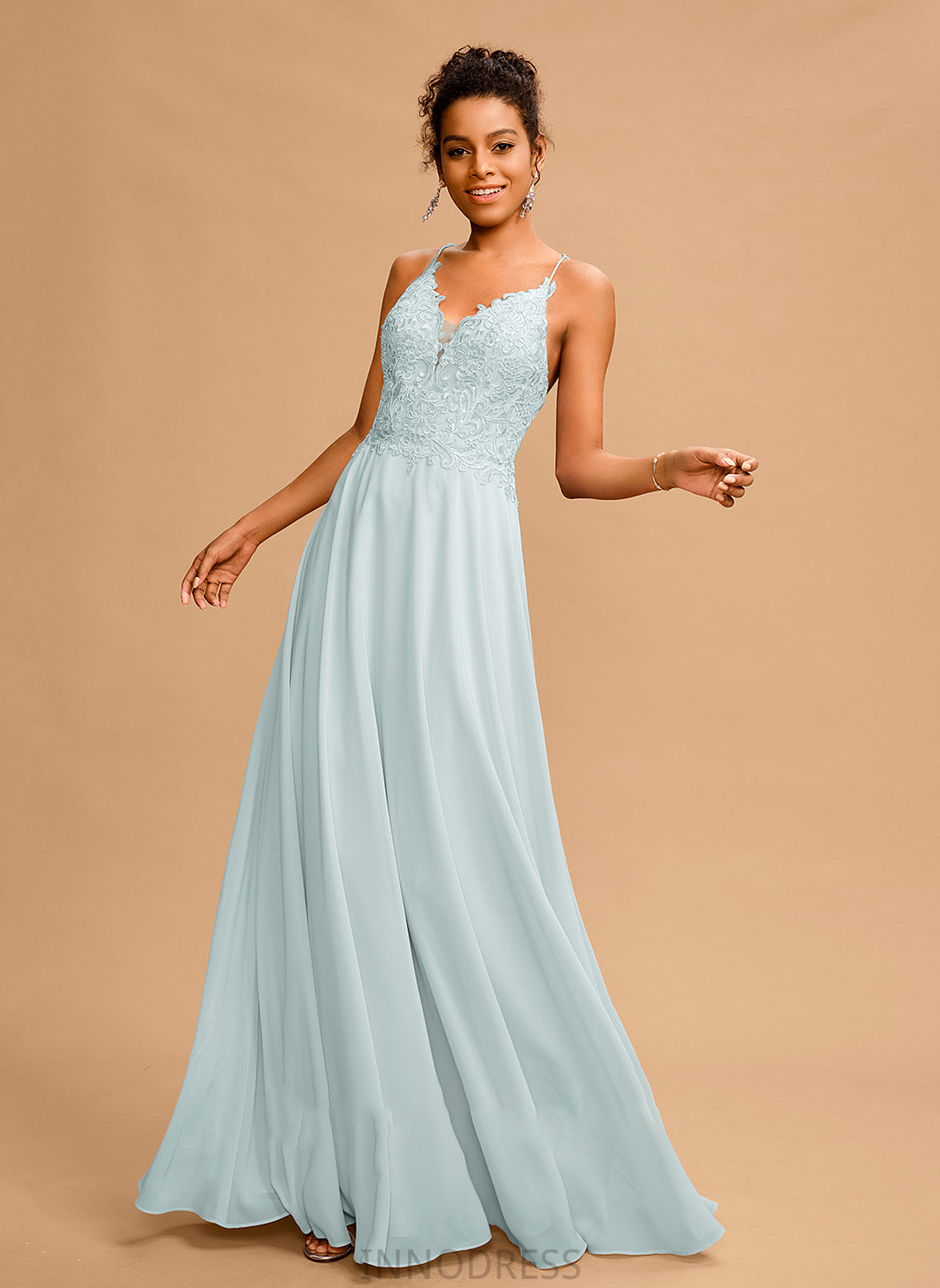 A-Line Prom Dresses Chiffon Sequins V-neck With Mallory Floor-Length