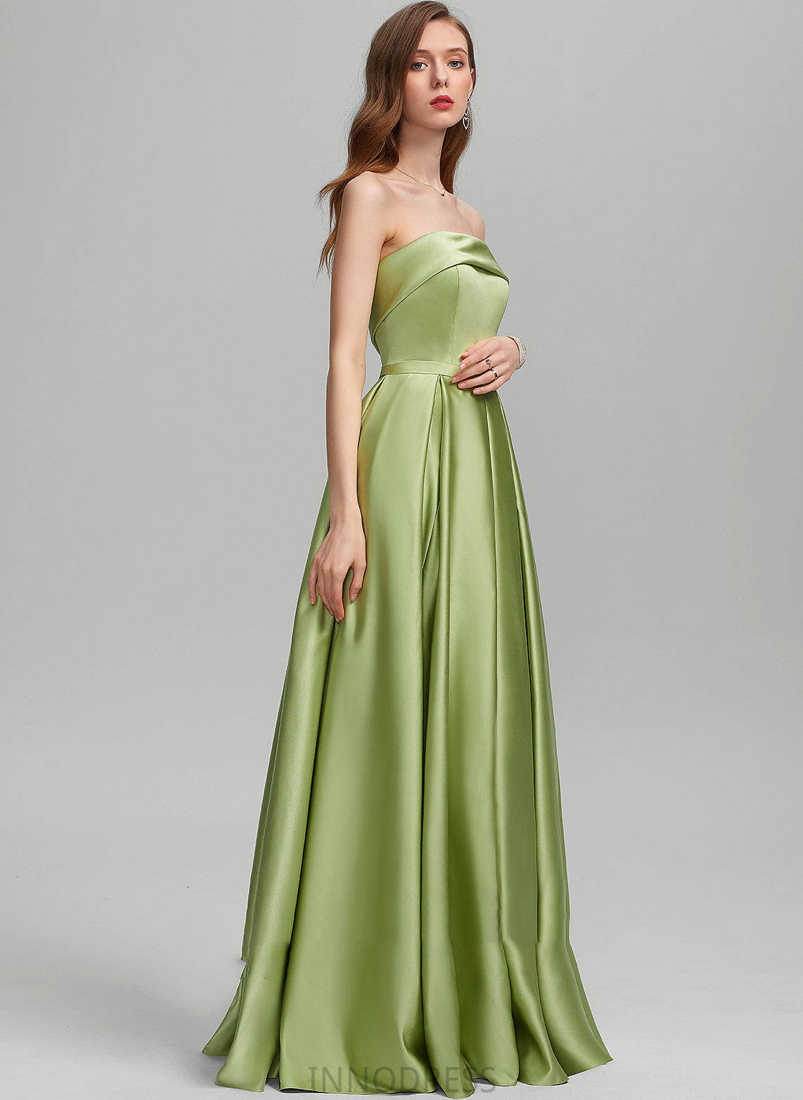 Ball-Gown/Princess Split Yasmin Prom Dresses Satin With Front Pockets Strapless Floor-Length