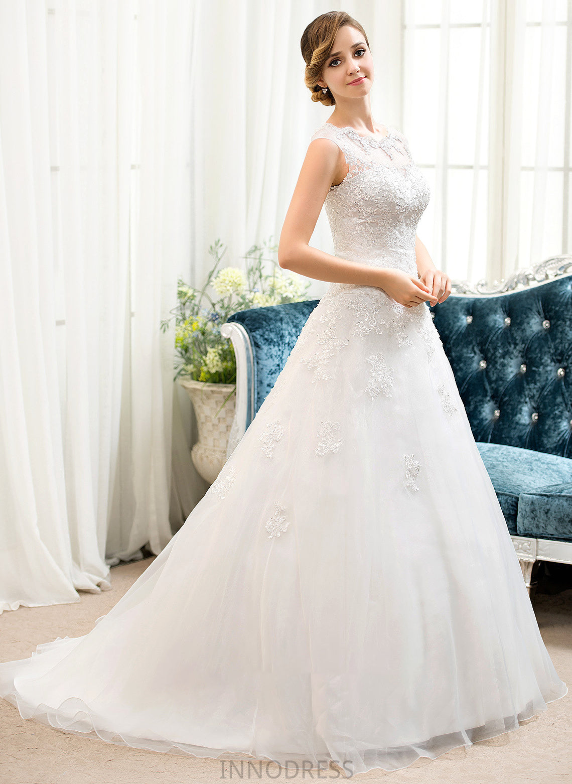 Sequins Tulle Ball-Gown/Princess With Harmony Organza Wedding Dresses Wedding Train Illusion Sweep Dress Beading