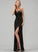 Front Ruffle Split Jersey Ximena With A-Line Floor-Length Prom Dresses V-neck