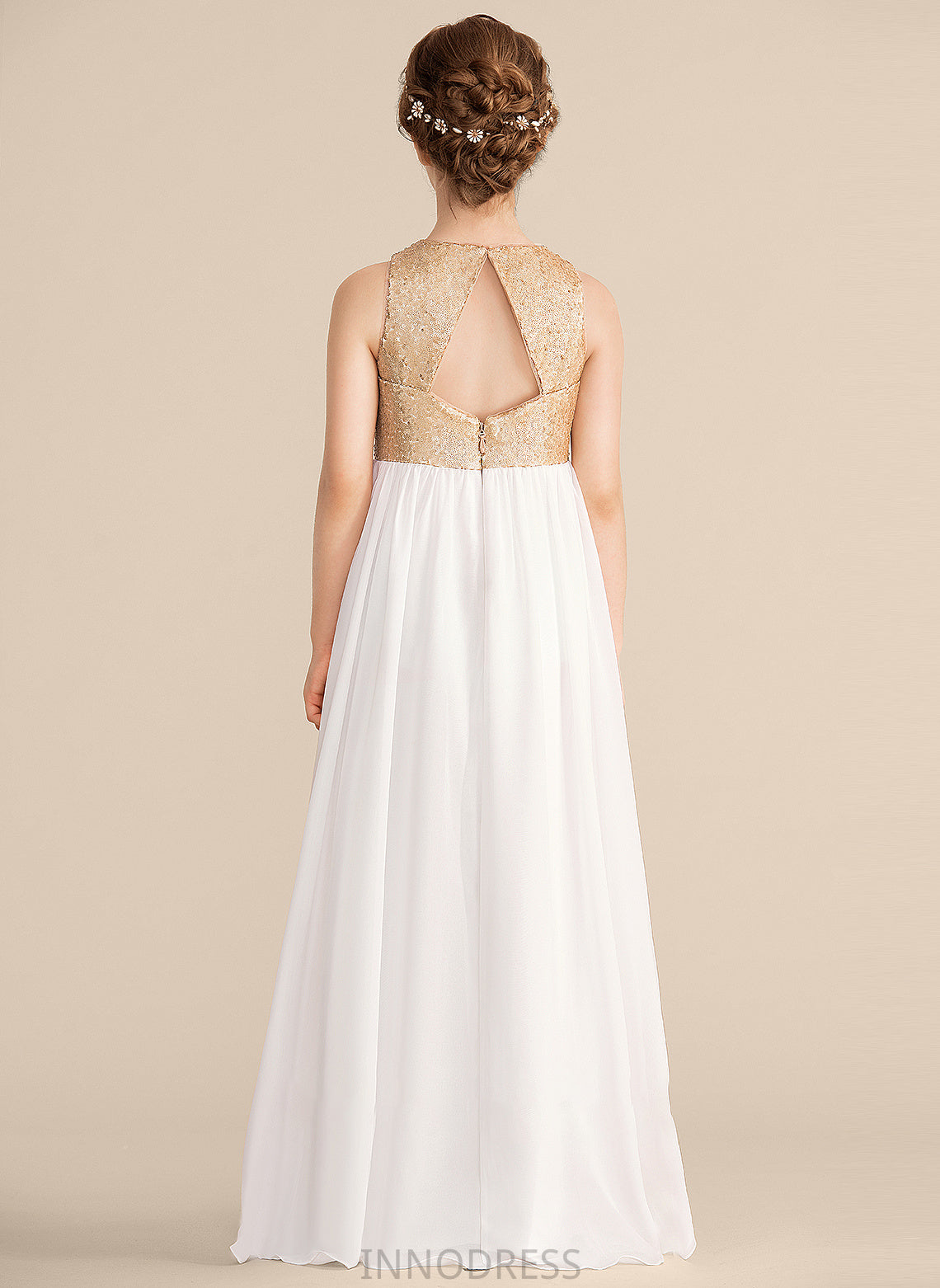 Neck Giada Junior Bridesmaid Dresses Sequined Chiffon Floor-Length Scoop A-Line