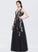 Beading With Kailey Tulle Floor-Length V-neck Lace Sequins Prom Dresses A-Line