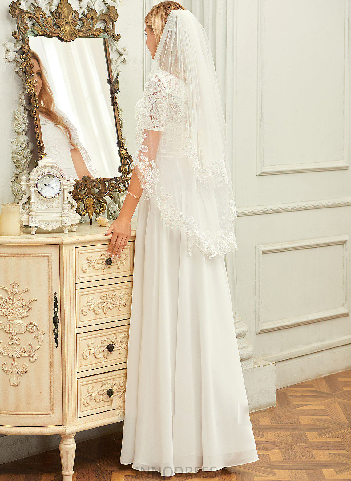 Neck A-Line Floor-Length Wedding Scoop Lace Wedding Dresses Dress Chiffon Mila