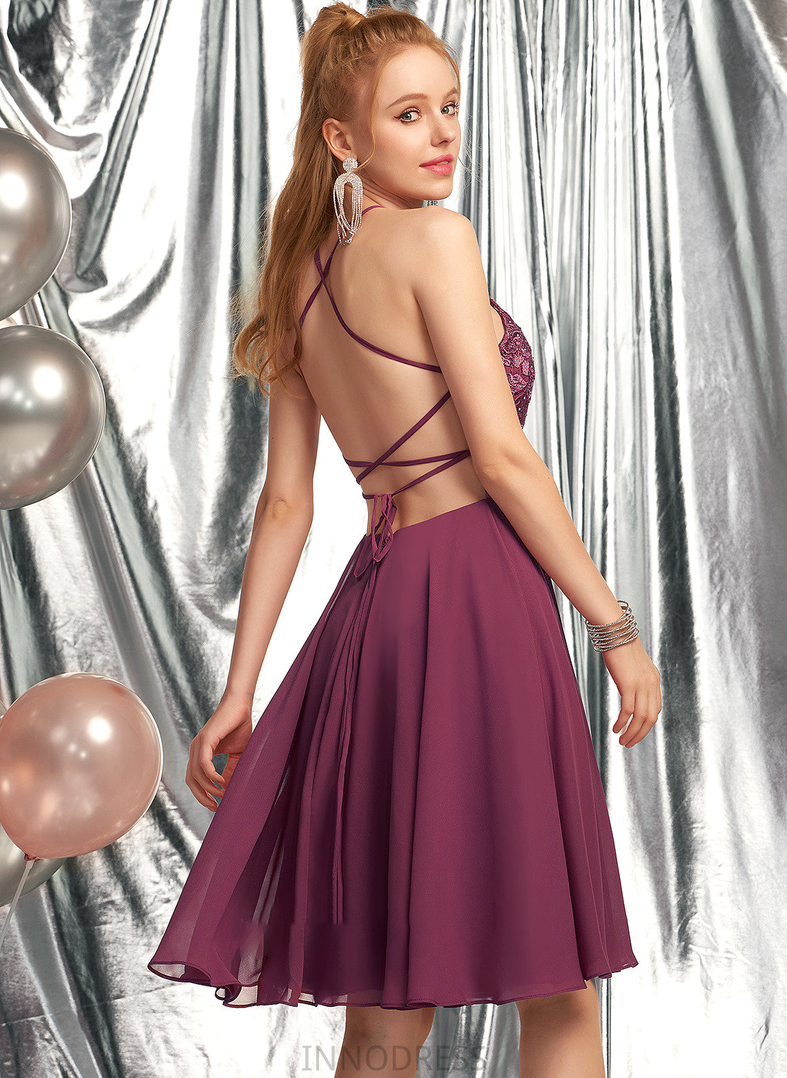 Scoop Beading Holly Knee-Length A-Line Prom Dresses Neck Chiffon With