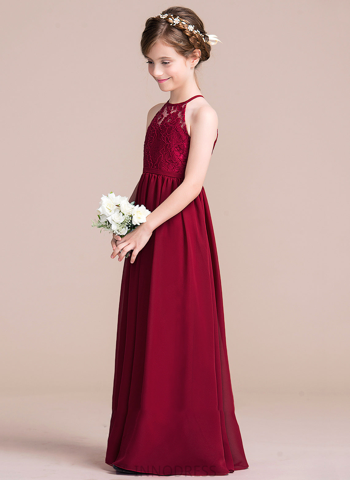 Kyra A-Line Junior Bridesmaid Dresses Neck Floor-Length Scoop Chiffon