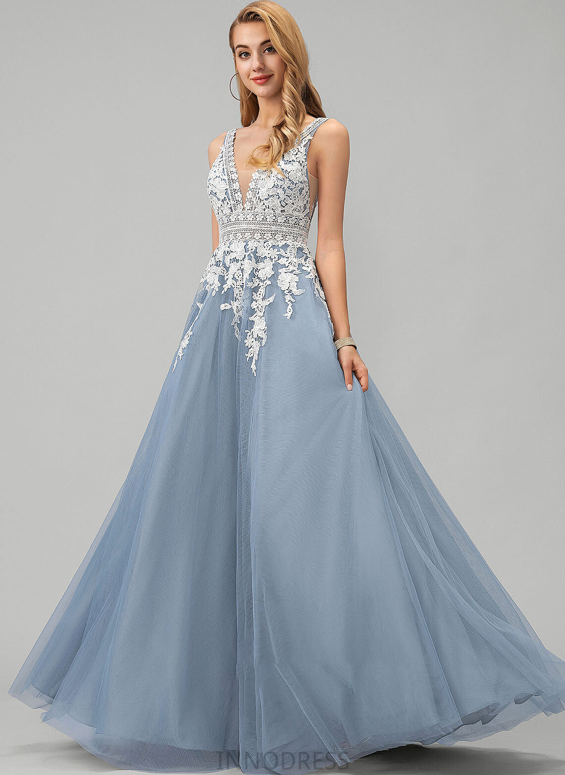 Lace V-neck Tulle Ball-Gown/Princess With Floor-Length Ciara Prom Dresses