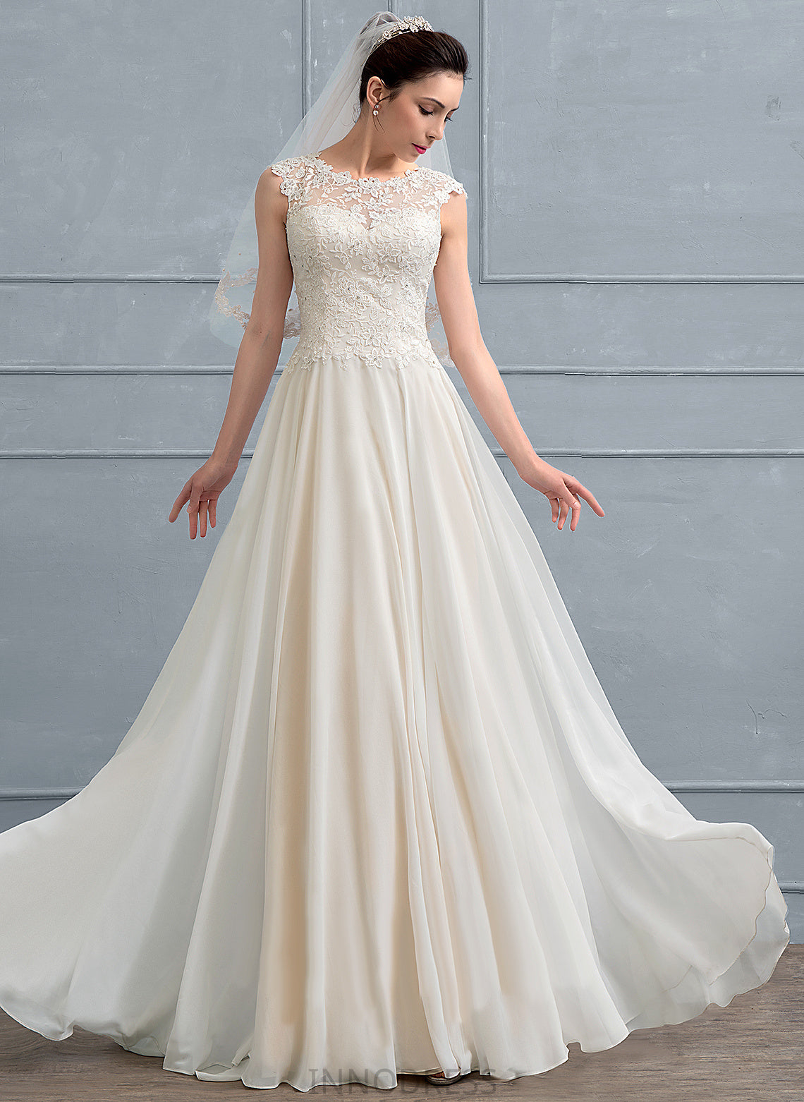 Dress Chiffon Sequins Wedding Dresses Lace A-Line Alma Beading Scoop Wedding With Floor-Length
