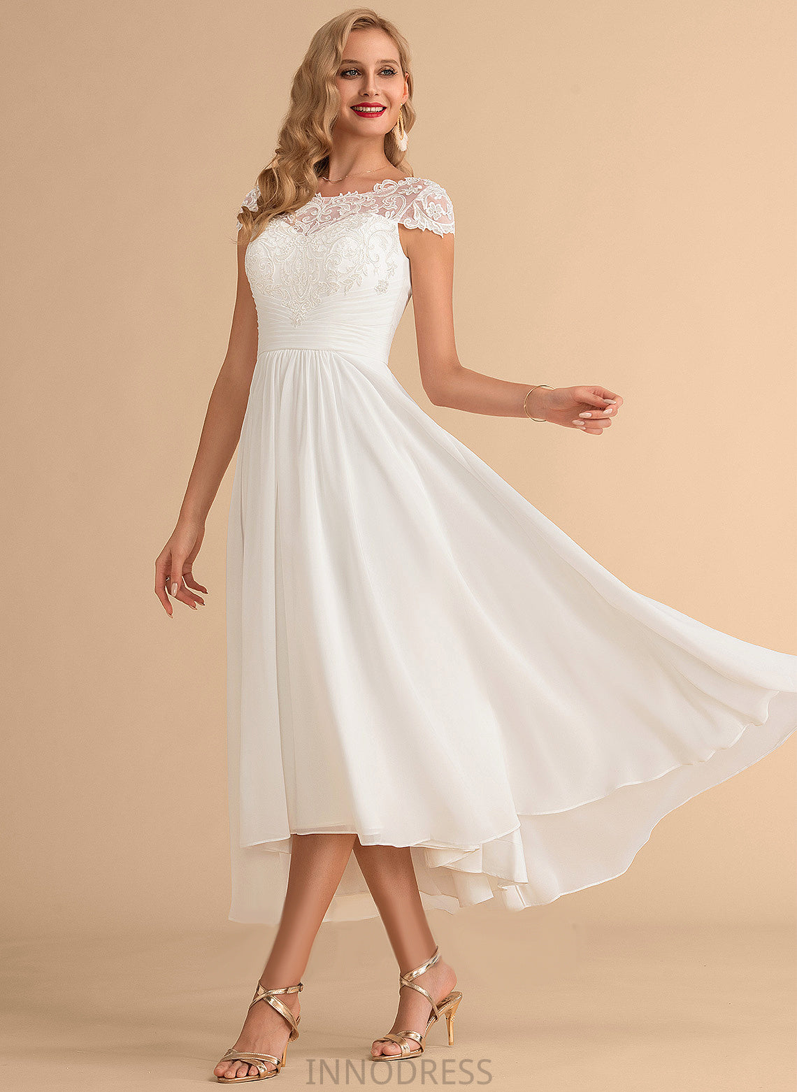 Chiffon Dress Wedding Dresses Asymmetrical Scoop Wedding A-Line Persis Lace