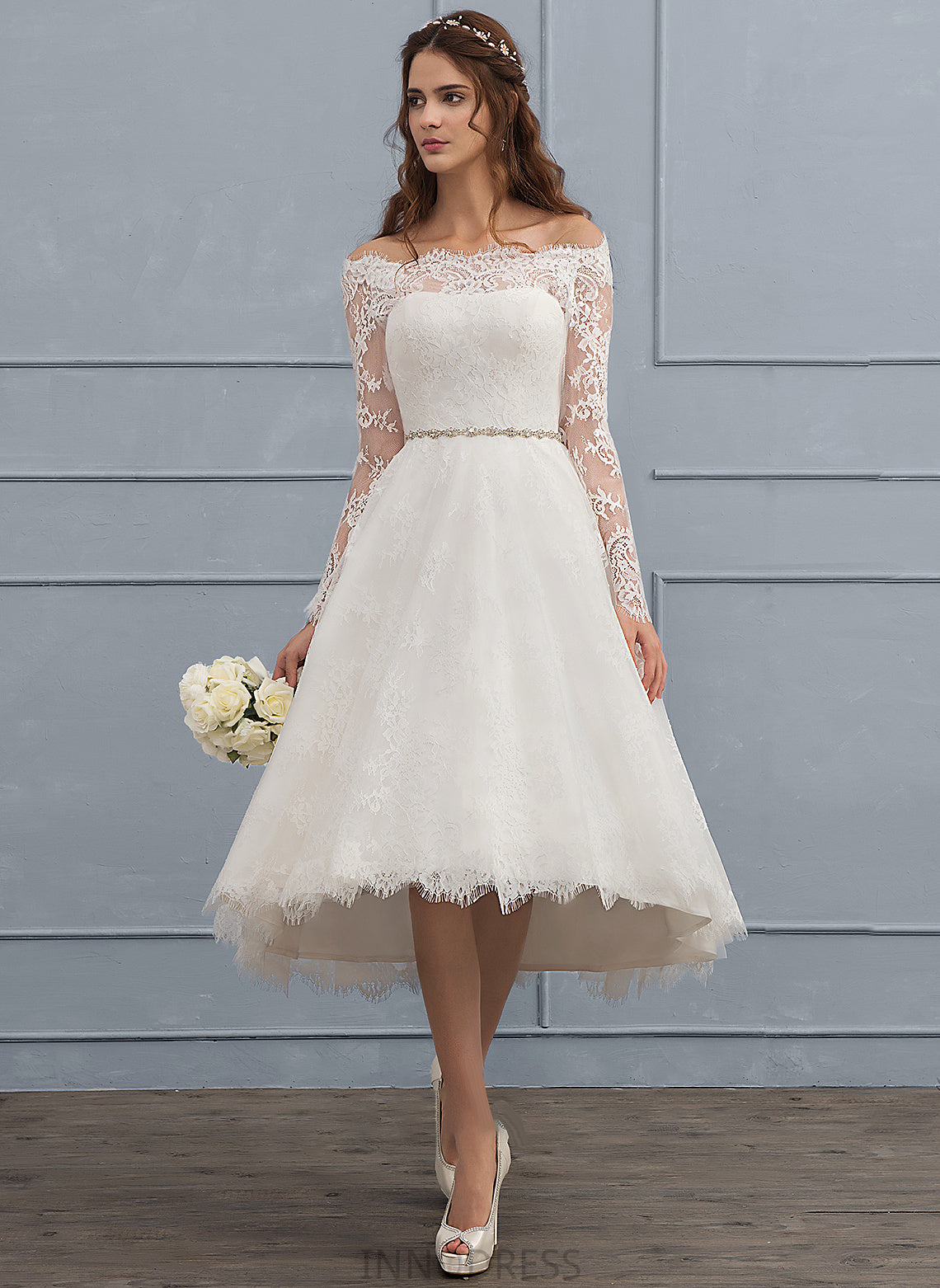Wedding Dresses Jazmyn Lace Asymmetrical Wedding Dress With A-Line Beading
