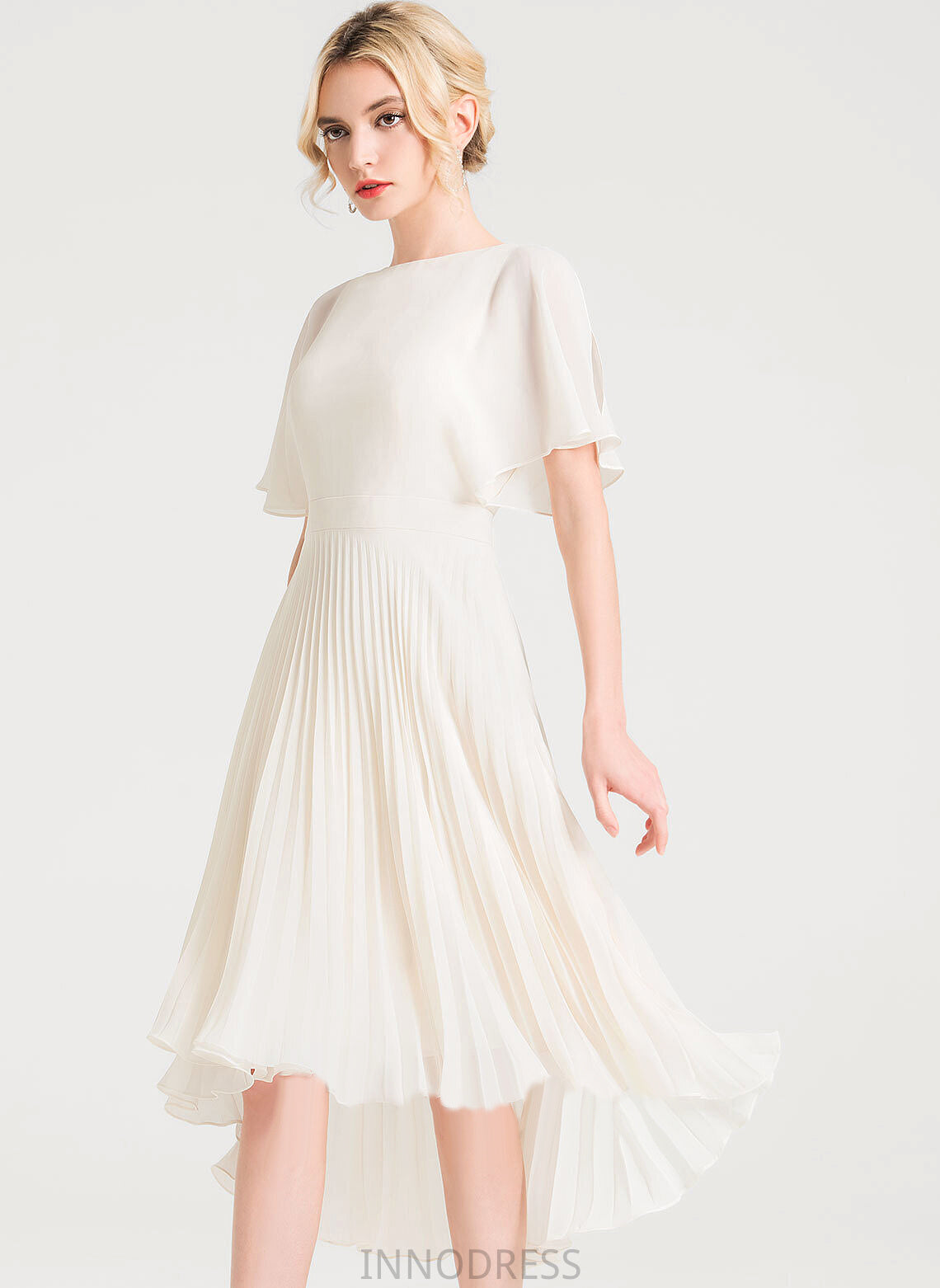 Pleated Chiffon Lucinda Wedding Dresses Scoop Dress With A-Line Wedding Asymmetrical
