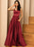 Satin V-neck Pockets Floor-Length Prom Dresses A-Line Ariella With
