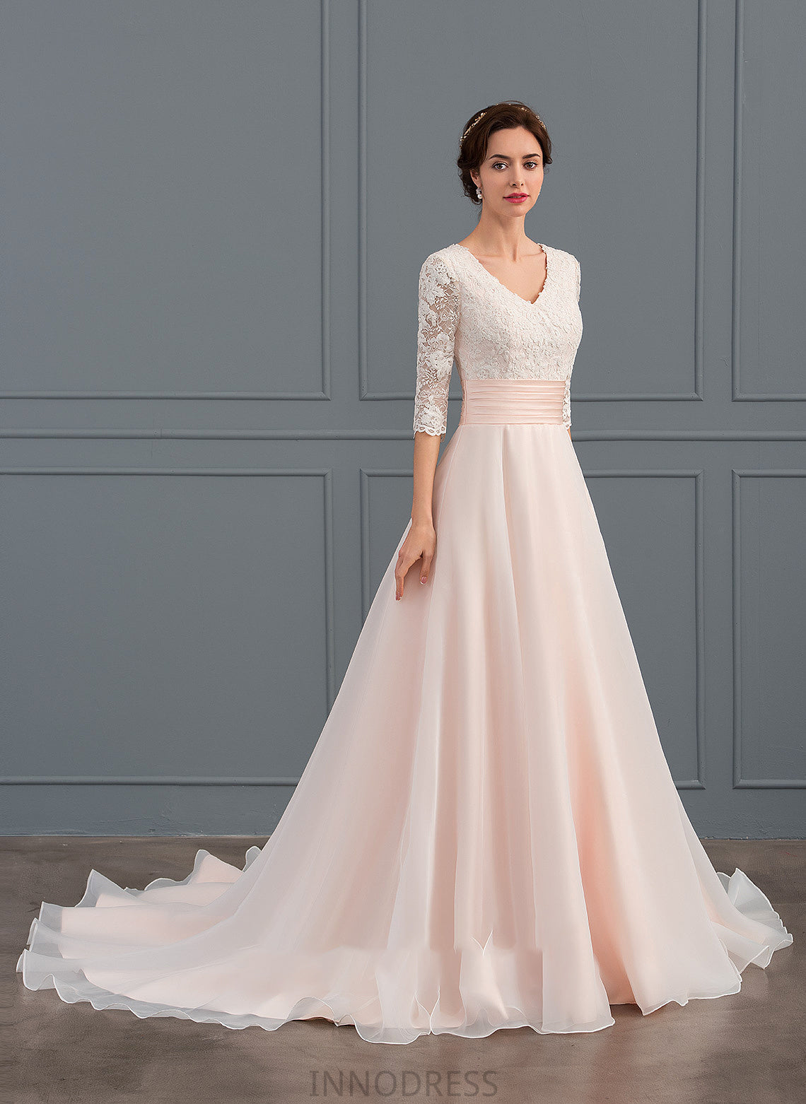 With Cameron Court V-neck Ball-Gown/Princess Wedding Ruffle Wedding Dresses Dress Organza Train