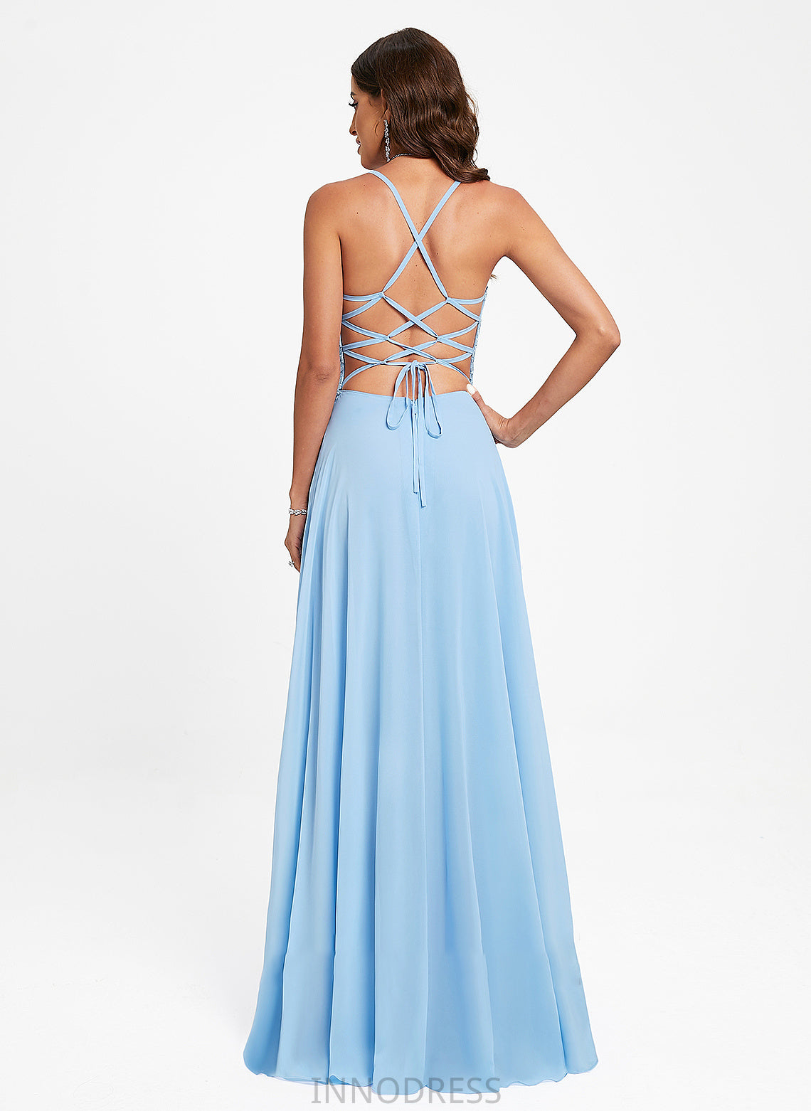 Prom Dresses V-neck Floor-Length A-Line With Lace Savanah Chiffon