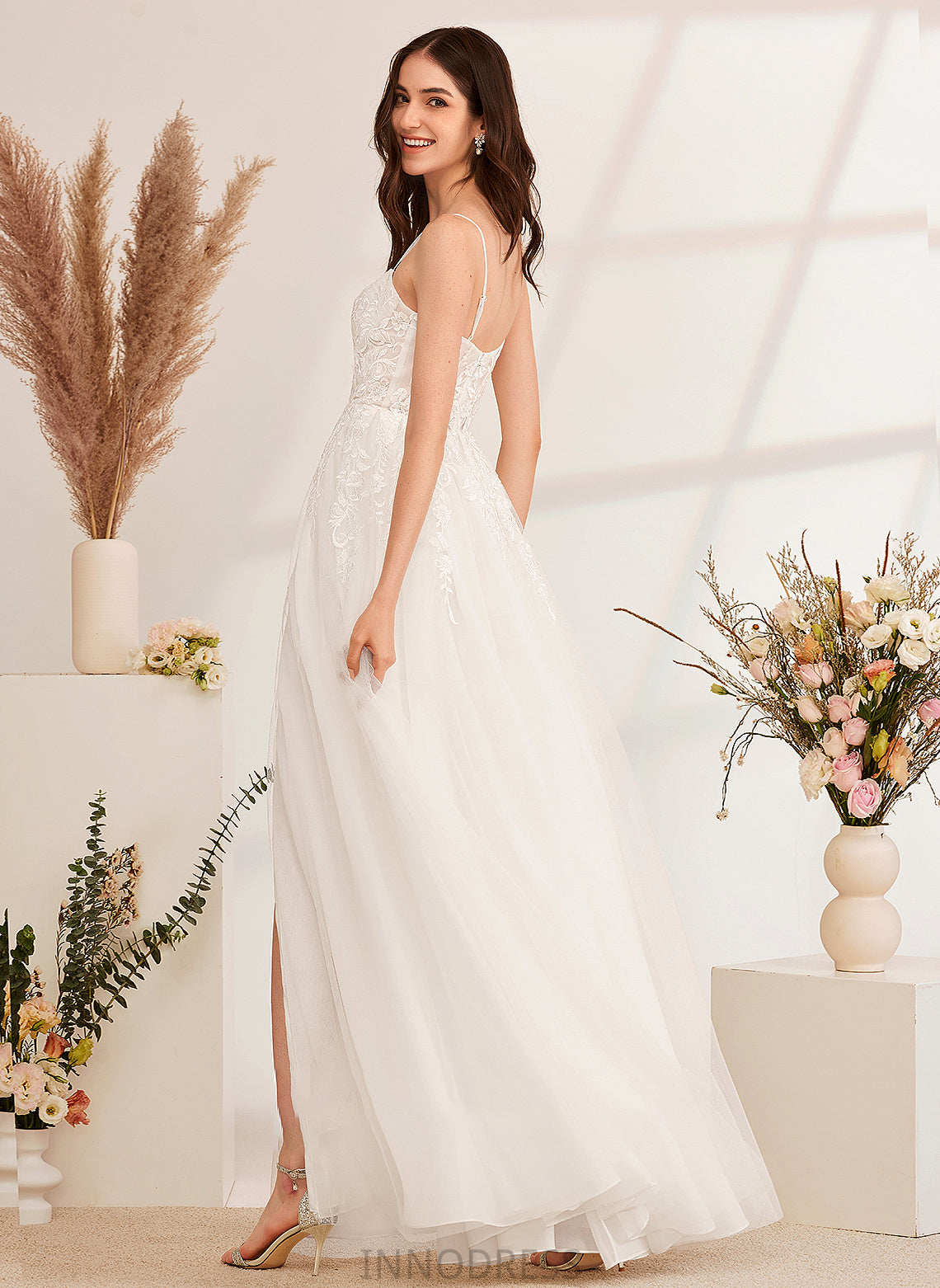 A-Line Wedding Dresses Wedding With Meadow Split Front Sweetheart Sequins Dress Floor-Length Beading