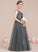 A-Line With Ruffle One-Shoulder Tulle Junior Bridesmaid Dresses Sequined Floor-Length Luna