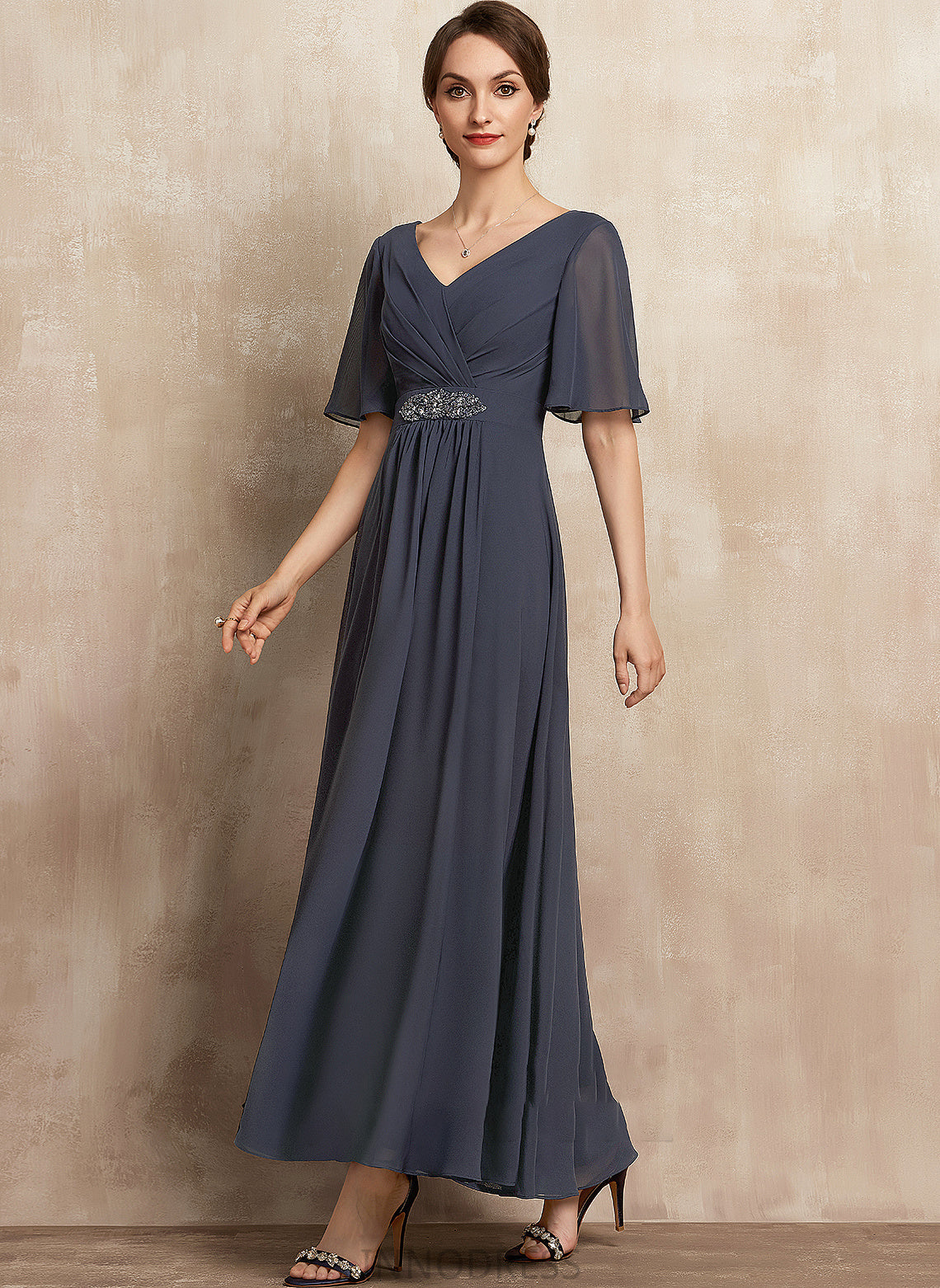 Sequins Beading Bride of Chiffon With Ruffle the A-Line Dress V-neck Mother of the Bride Dresses Ankle-Length Mother Zara