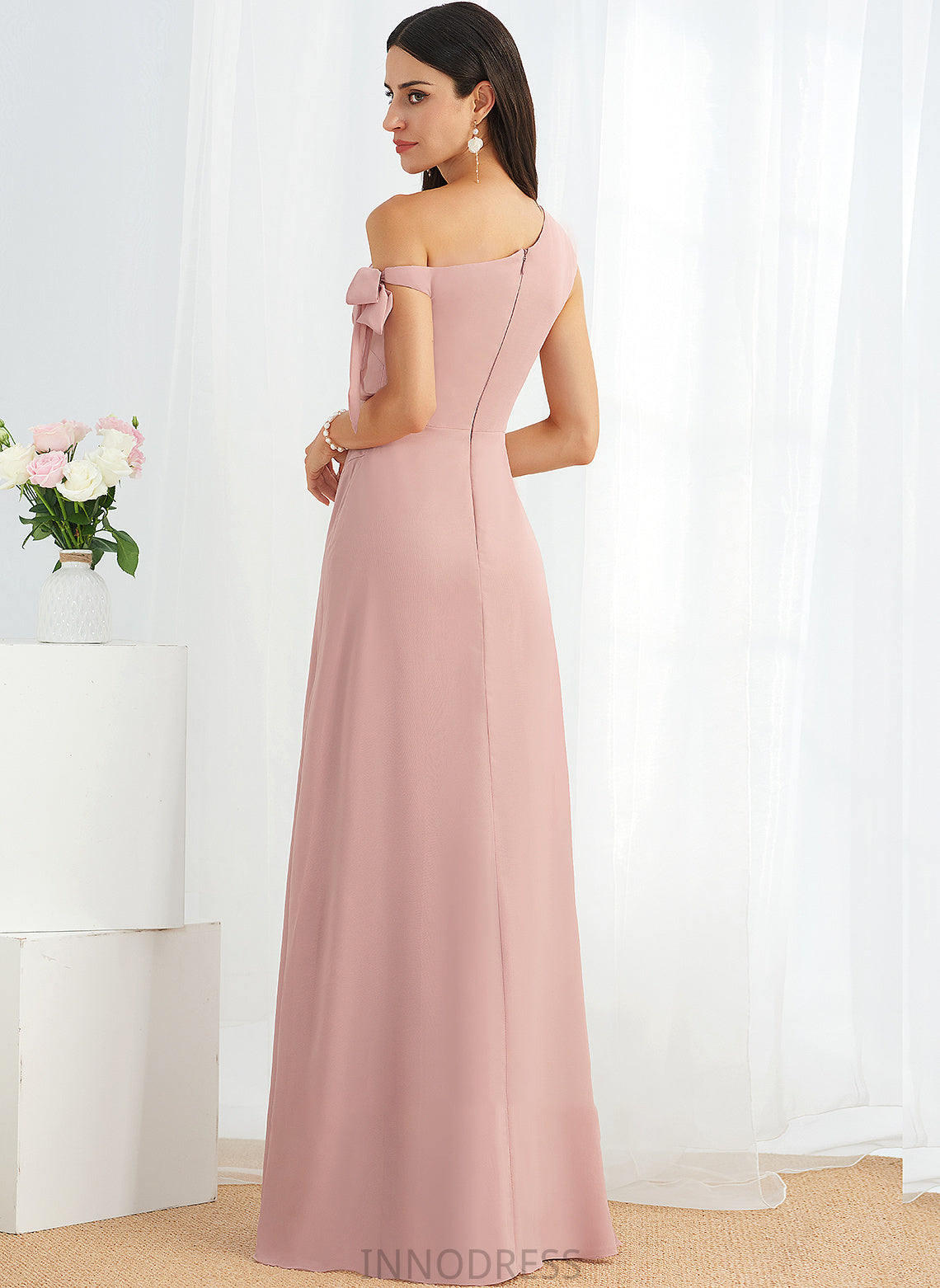 Bow(s) Length Floor-Length Silhouette Embellishment Neckline Fabric One-Shoulder A-Line Rosemary Sleeveless Floor Length