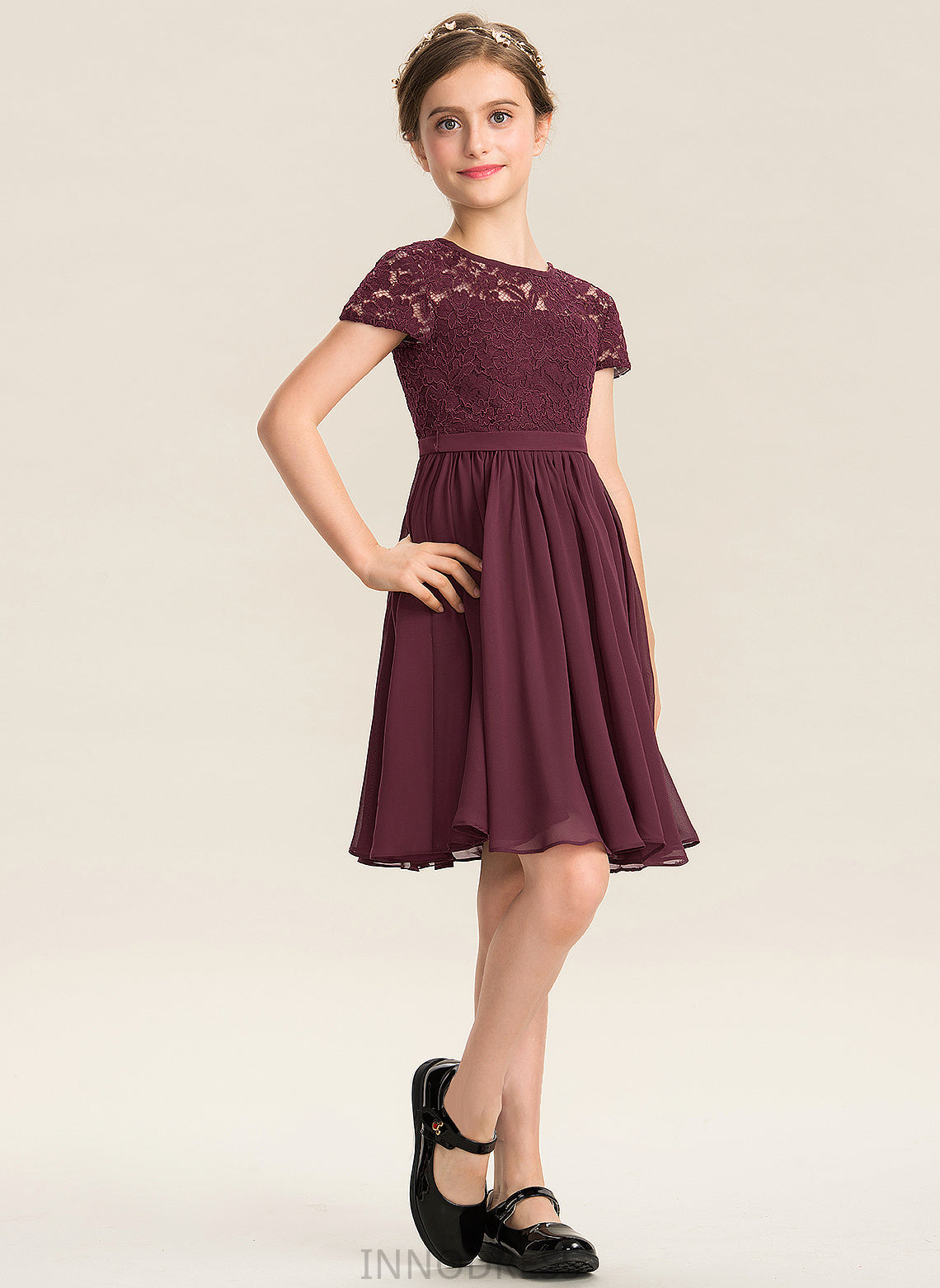 Neck Lace Scoop Knee-Length Bow(s) Cloe Junior Bridesmaid Dresses With Chiffon A-Line