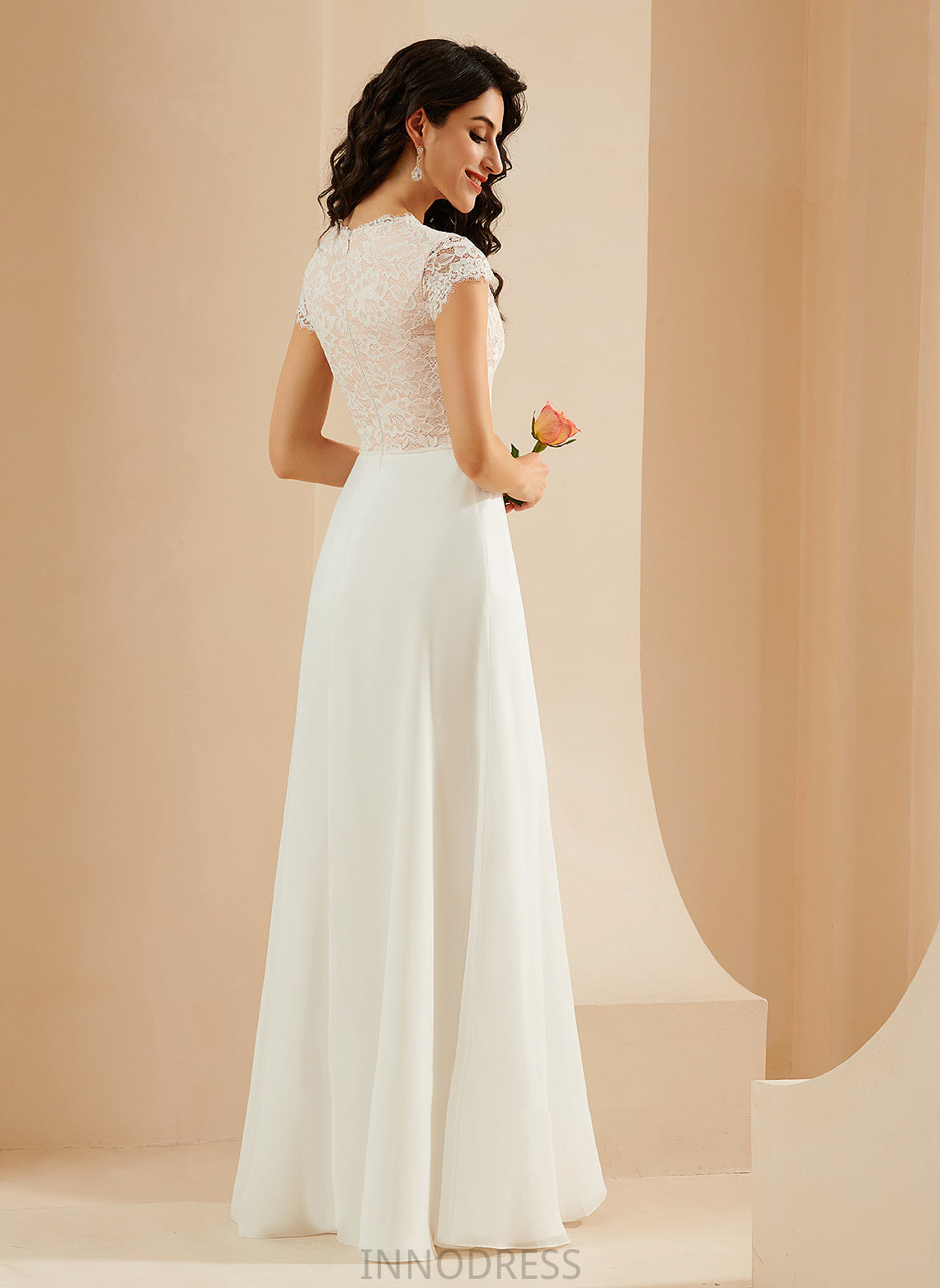 Floor-Length A-Line Lace Aniyah Wedding Dresses Wedding Scoop Dress Chiffon