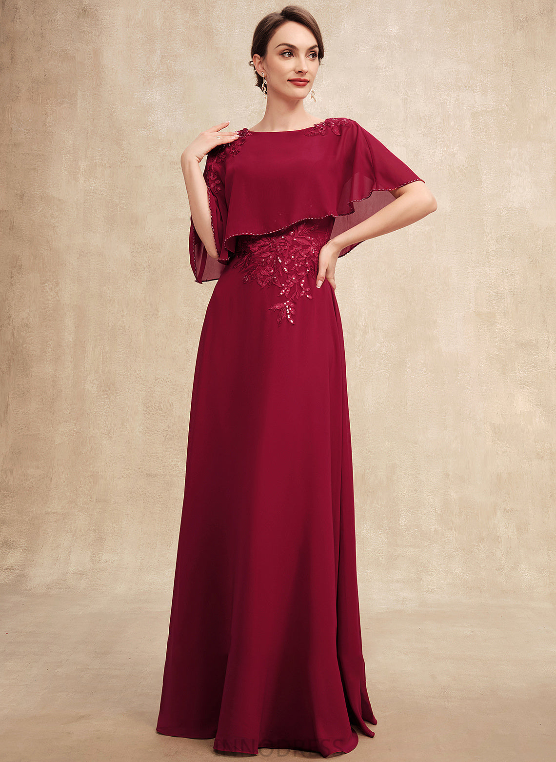 Sequins Chiffon With of A-Line Floor-Length the Scoop Maureen Lace Bride Mother Mother of the Bride Dresses Beading Dress Neck