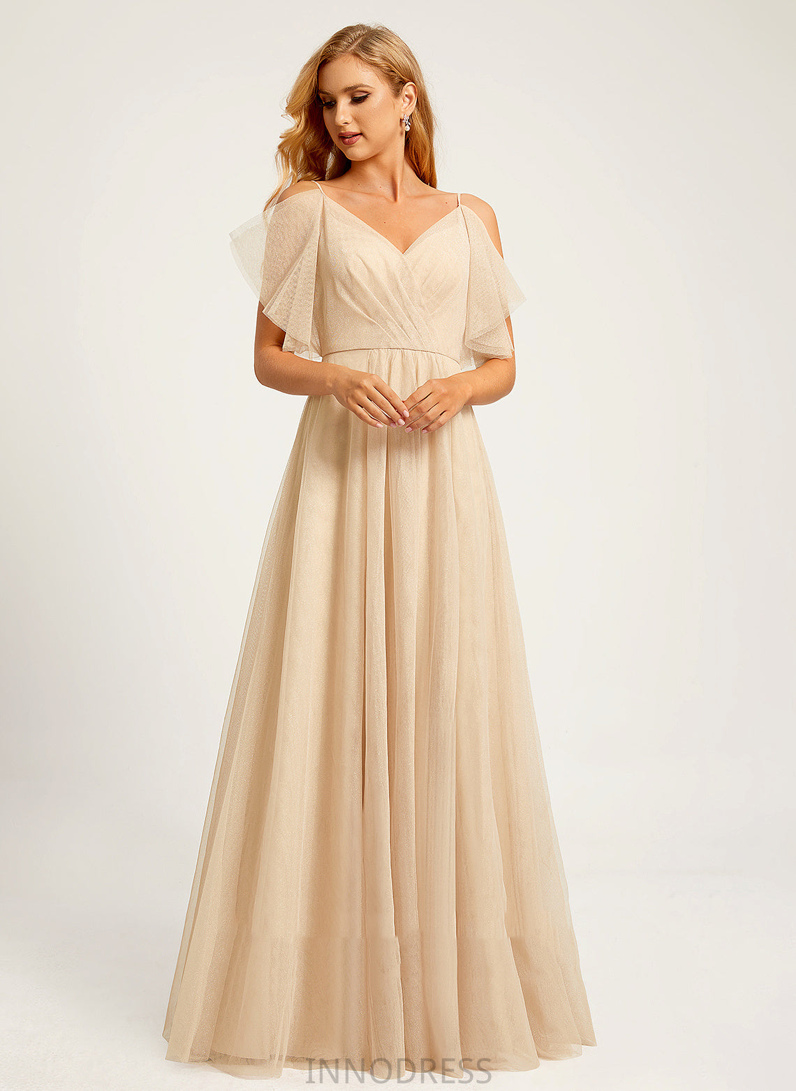 A-Line Silhouette Length Floor-Length SplitFront Embellishment V-neck Neckline Fabric Rachel Scoop Floor Length Bridesmaid Dresses