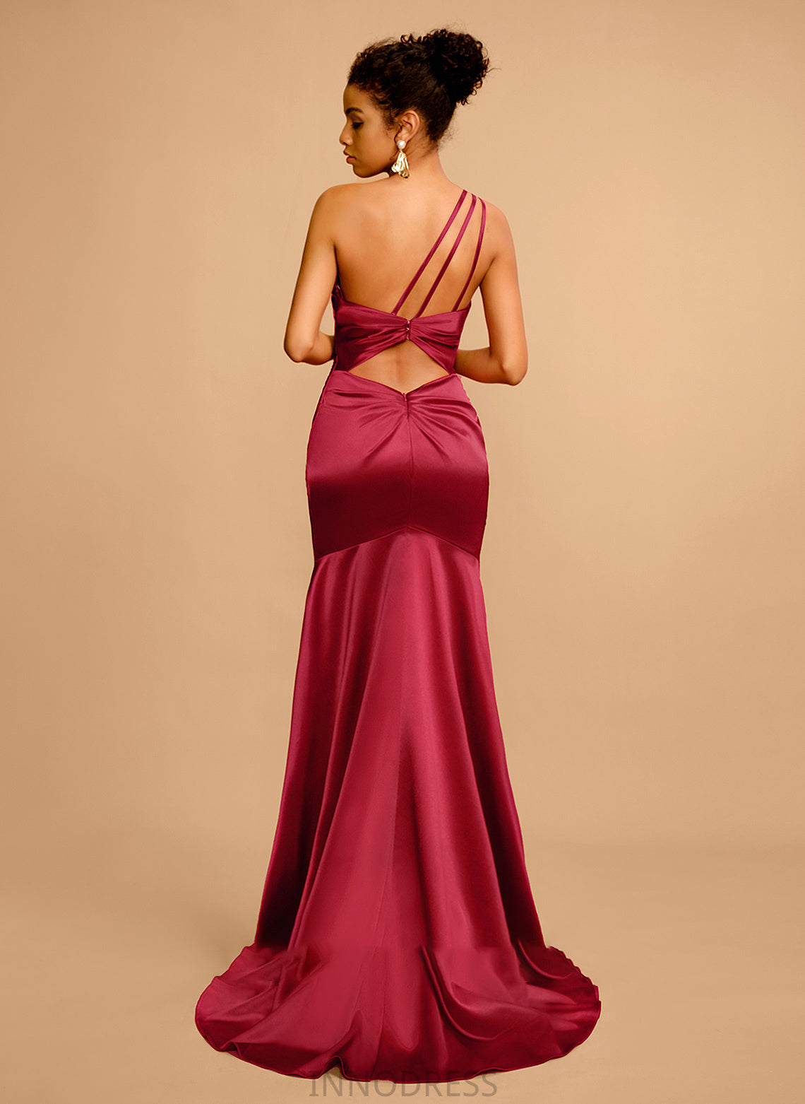 Pleated Prom Dresses Front Satin Train Sweep With One-Shoulder Kailey Sheath/Column Split