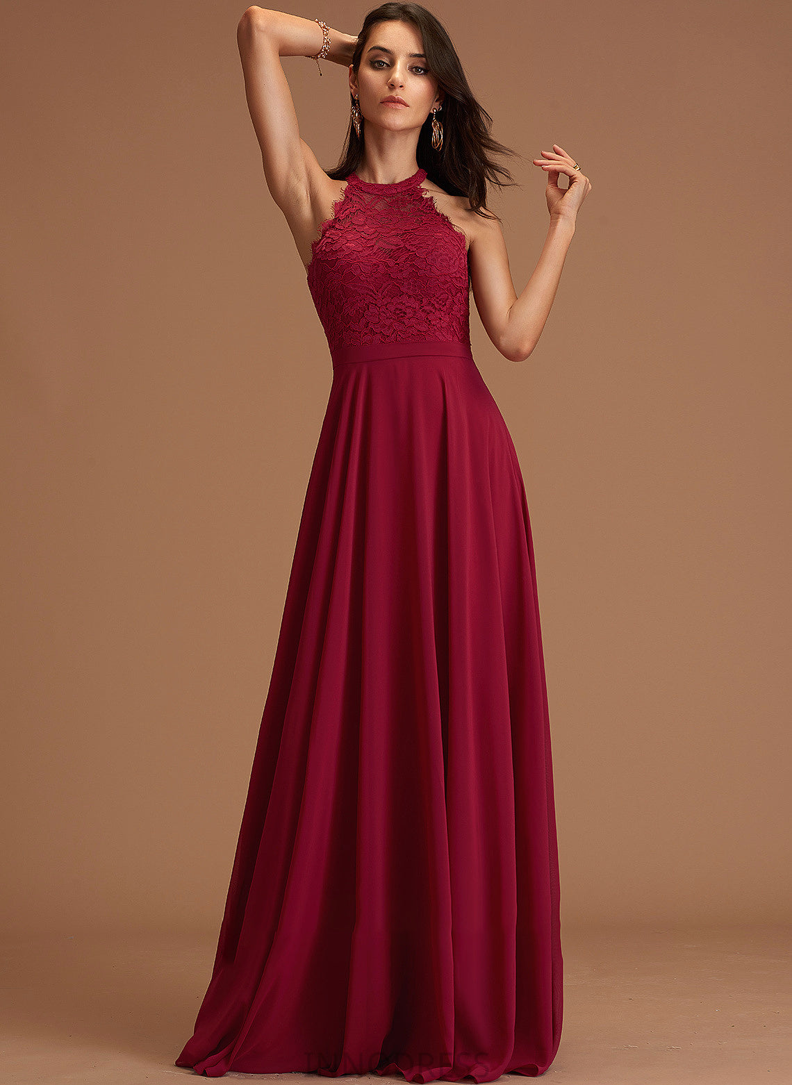 Prom Dresses Journey Lace Chiffon A-Line Floor-Length Scoop With Neck