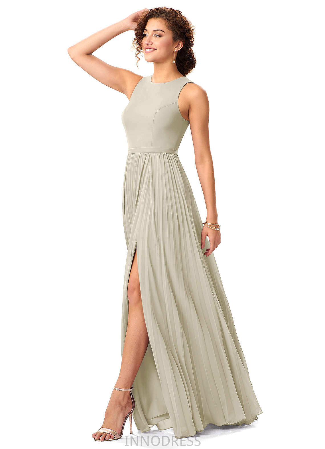 Makaila Scoop Short Sleeves Spandex Floor Length Natural Waist Sheath/Column Bridesmaid Dresses