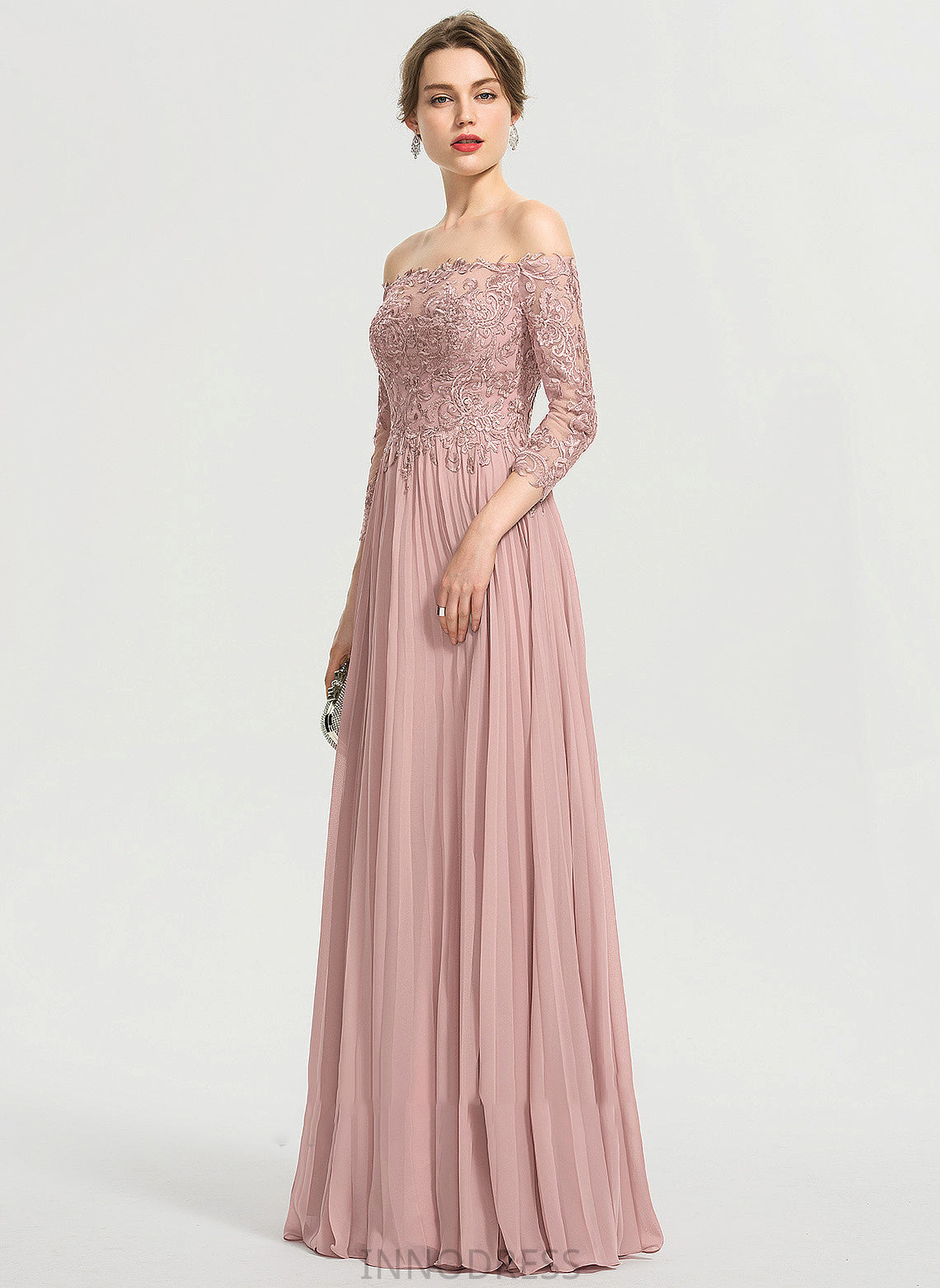 Off-the-Shoulder Floor-Length Pleated Ball-Gown/Princess With Sequins Chiffon Prom Dresses Jillian