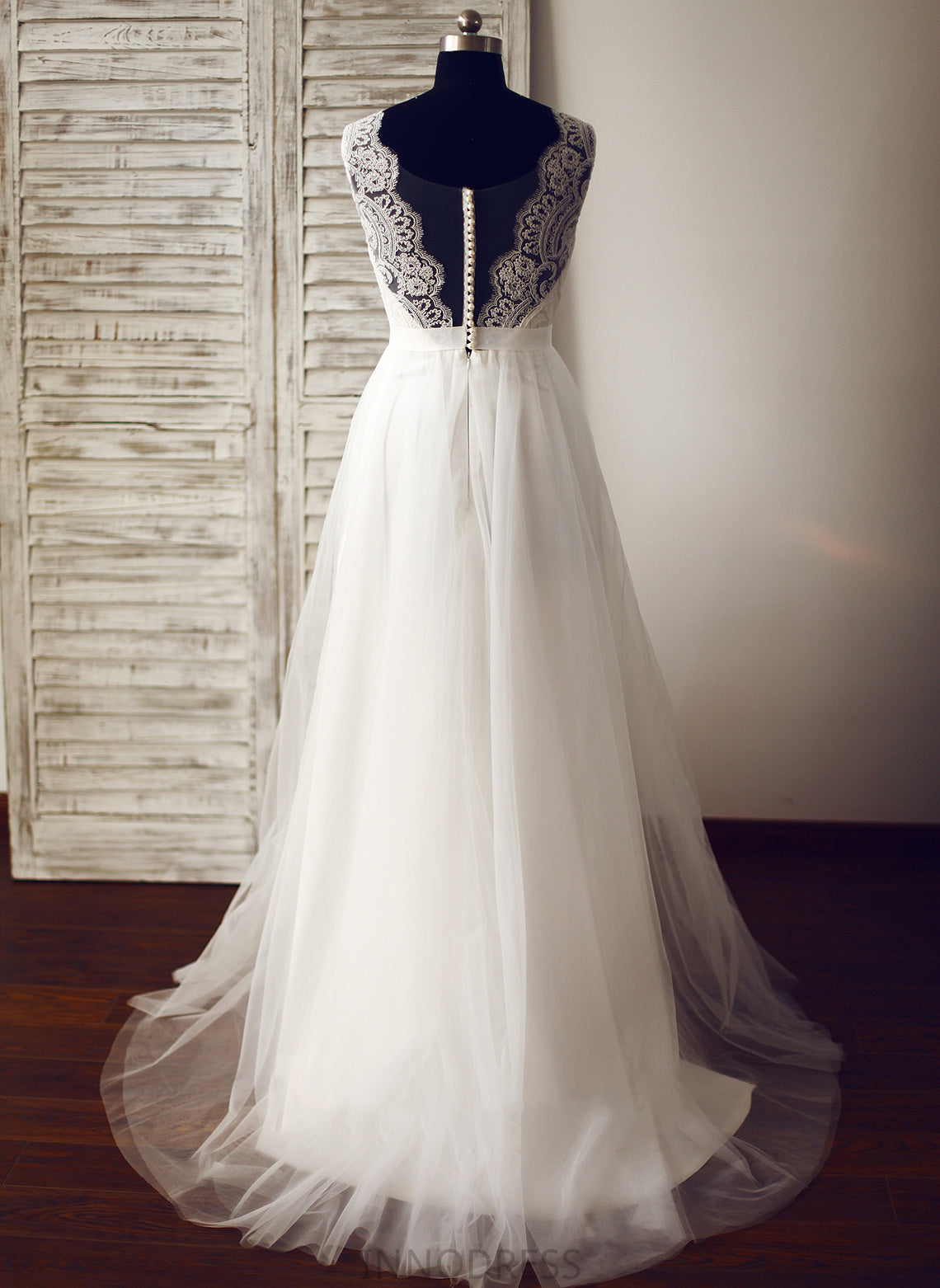 Jade Tulle A-Line Wedding Dresses V-neck Sweep Dress Wedding Train