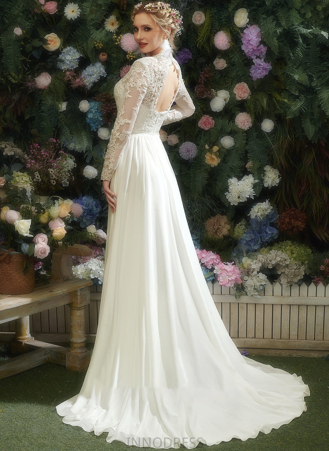 With Wedding Dress V-neck Floor-Length Savannah A-Line Wedding Dresses Lace