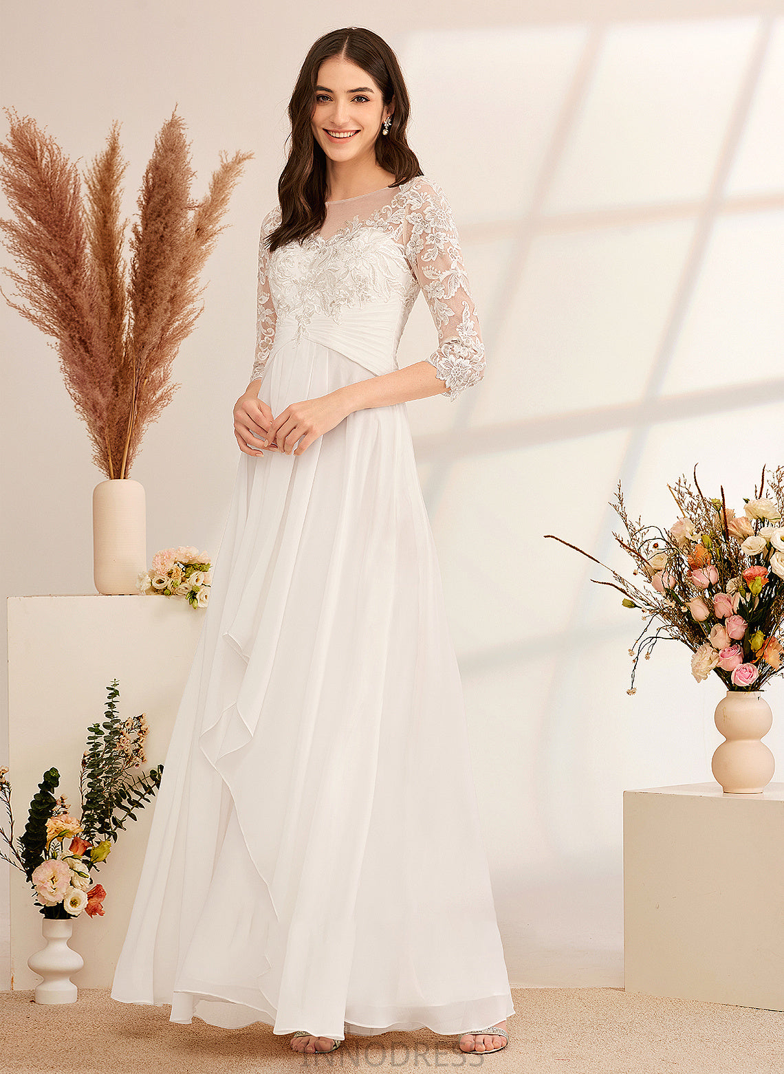 Wedding Ruffle A-Line Floor-Length Daniela With Beading Dress Wedding Dresses Illusion