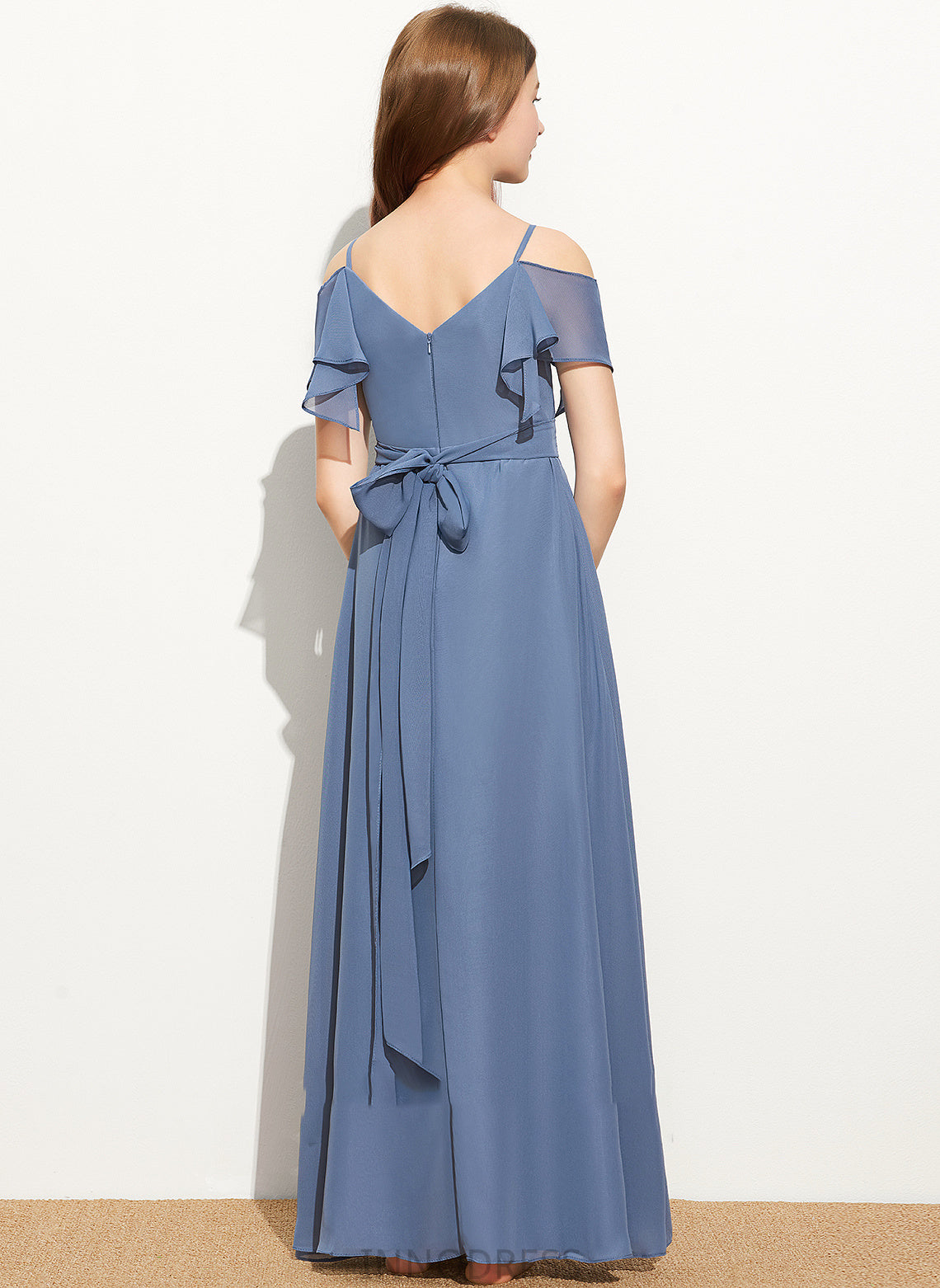 Bow(s) Chiffon Violet Off-the-Shoulder With Junior Bridesmaid Dresses Floor-Length A-Line Ruffle