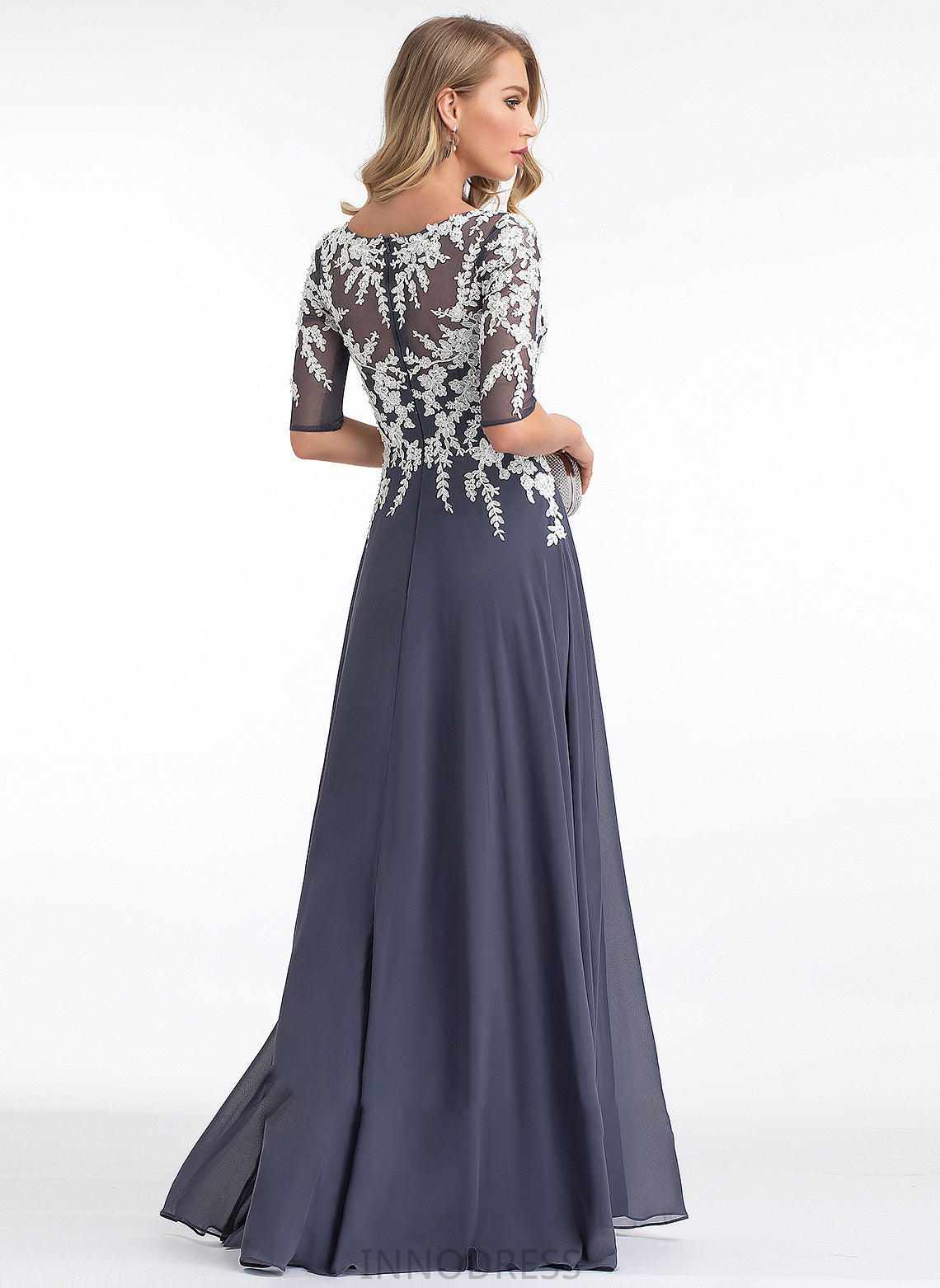 Prom Dresses Anna Chiffon Floor-Length With A-Line Split Sequins V-neck Front