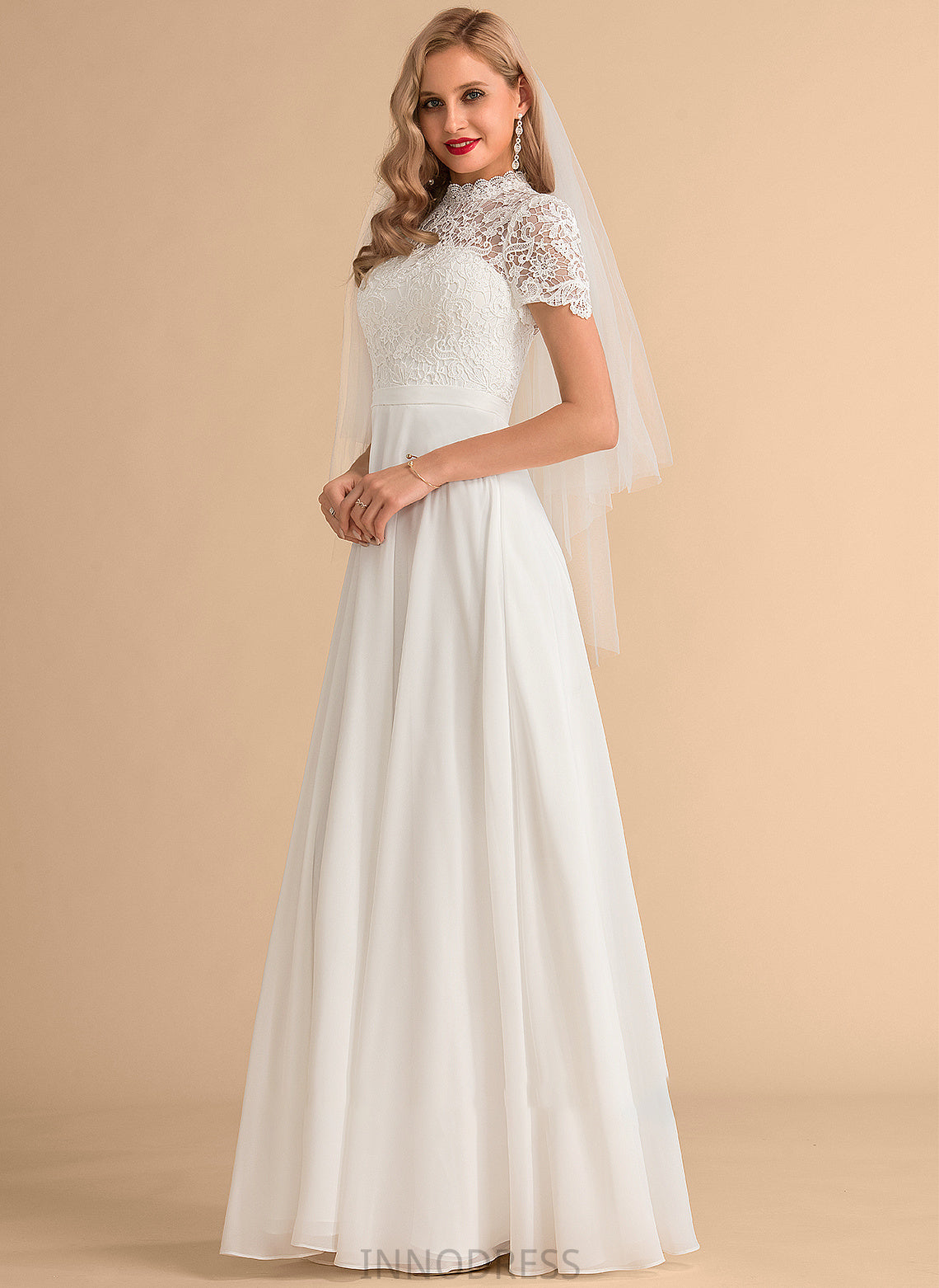 Lace High Wedding Dress Wedding Dresses Floor-Length Gianna Neck Chiffon A-Line